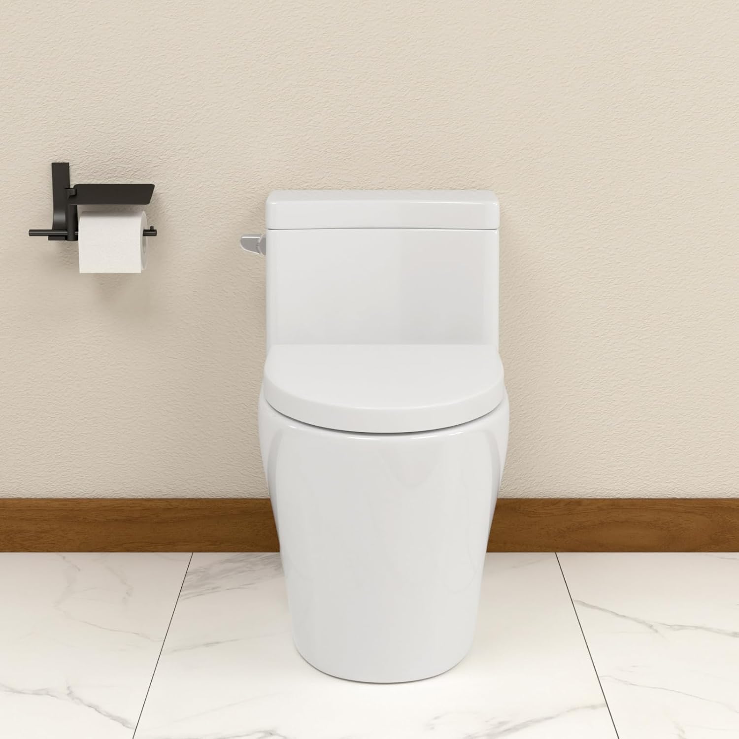 Elongated Dual Flush Toilet 0.8/1.28 GPF One Piece Toilet Compact Toilet Quick Flush Toilet With Comfortable Seat Hight Powerful Quick Modern Standard White Bathroom Toilet LOF-T1030