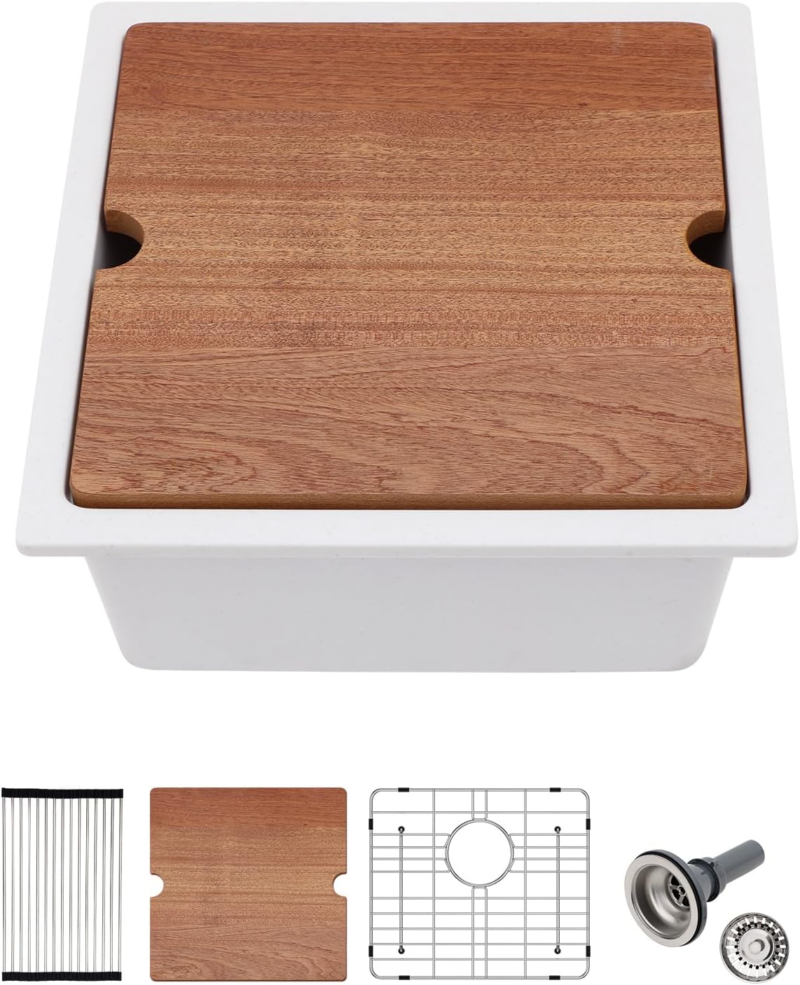 White Undermount Kitchen Sink 18in x18in  Workstation Granite Composite Bar Sink Small Granite Sink Undermount Quartz Modern Under Counter Ledge Single Bowl Kitchen Sinks Basin Deep Sink,LOF-Q8721