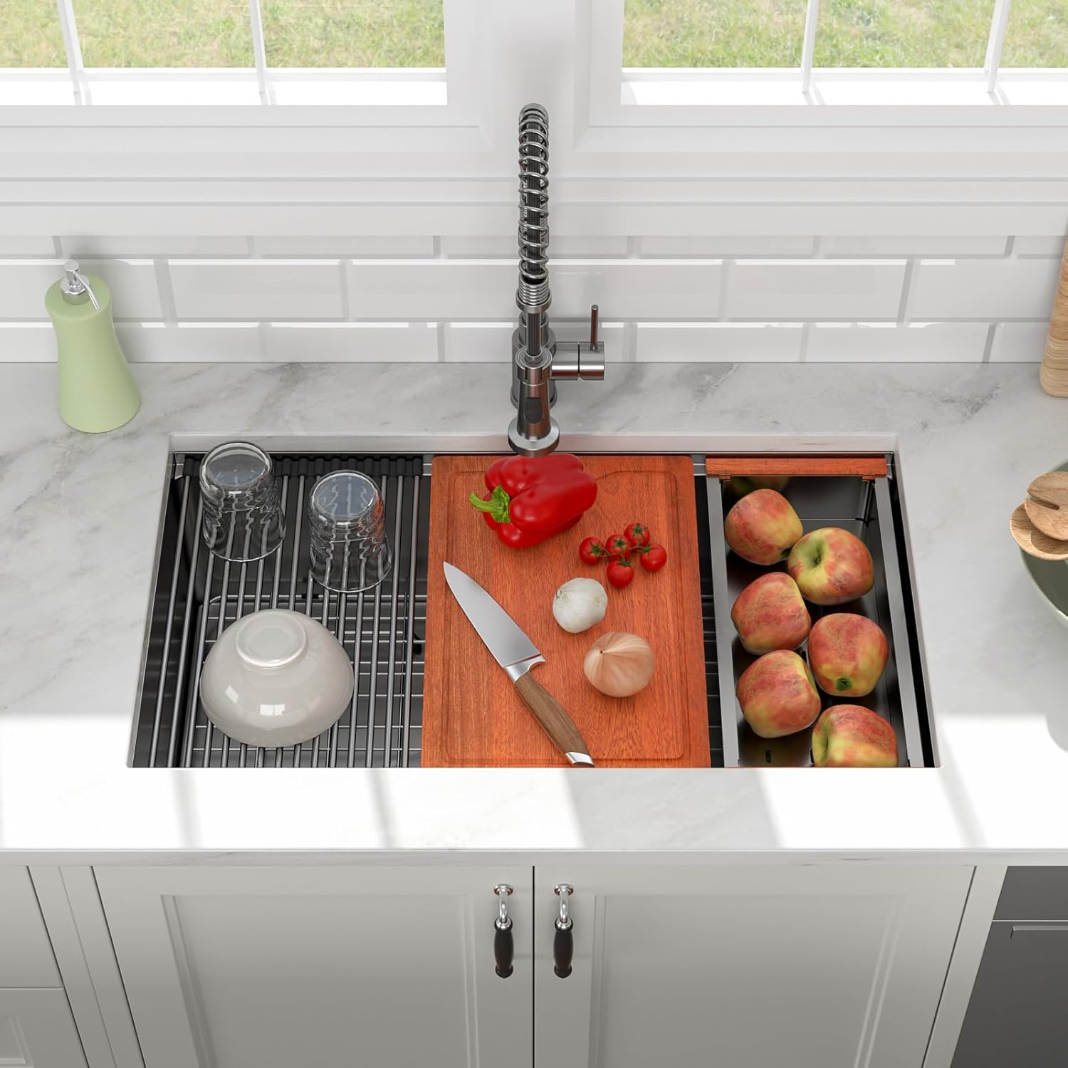 33in x19in  Black Undermount Kitchen Sink Workstation Nano Coating 304 Stainless Steel 16 Guage Handmade Under Counter Single Bowl Deep Kitchen Sink Basin,LOF-B9986