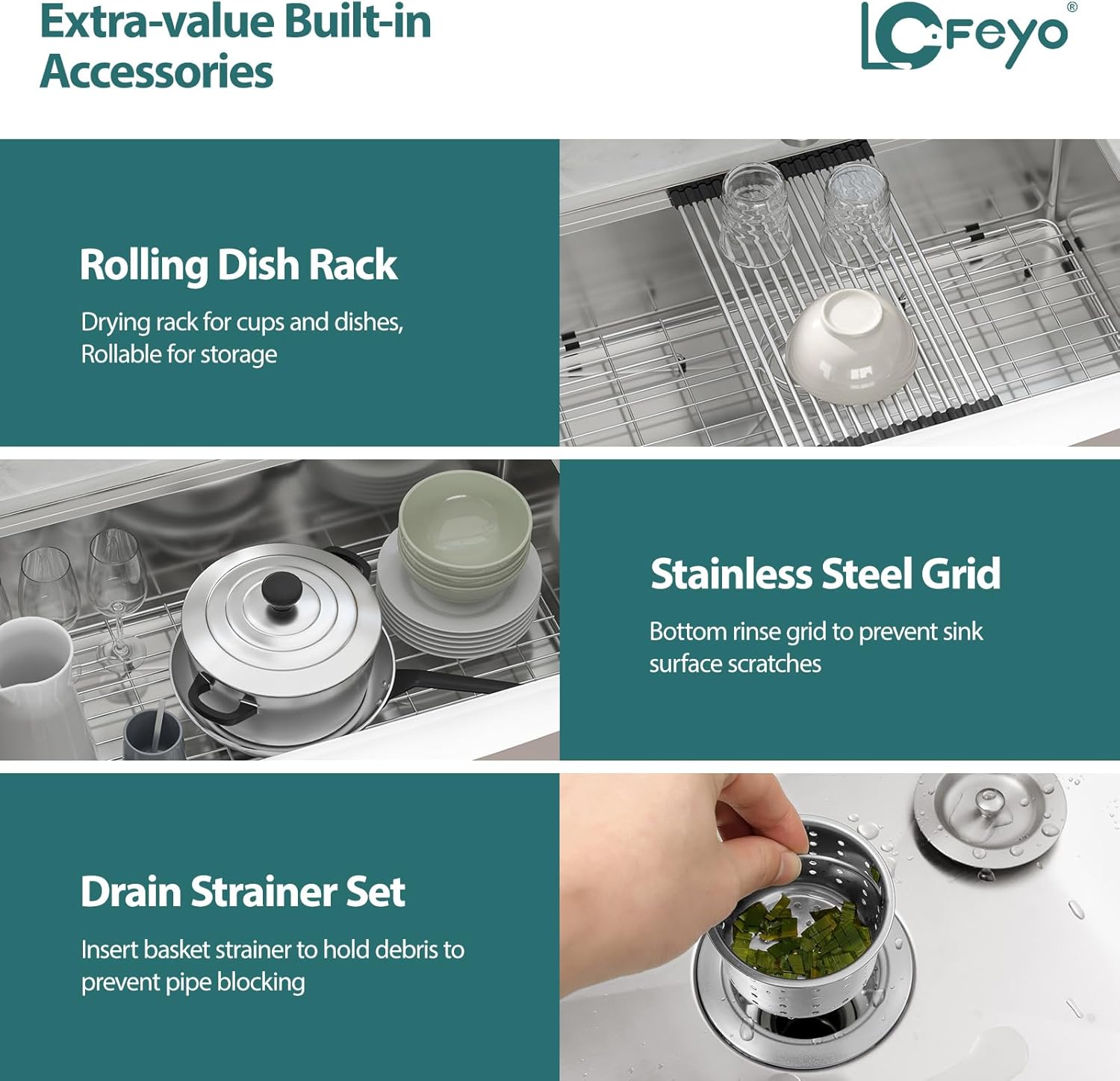 33in x22in  Stainless Steel Farmhouse Kitchen Sink, Single Bowl Apron Front Workstation Sink with Integrated Ledge, Cutting Board, Colander, and Roll-Up Drying Rack, 16 Gauge 304 Stainless Steel