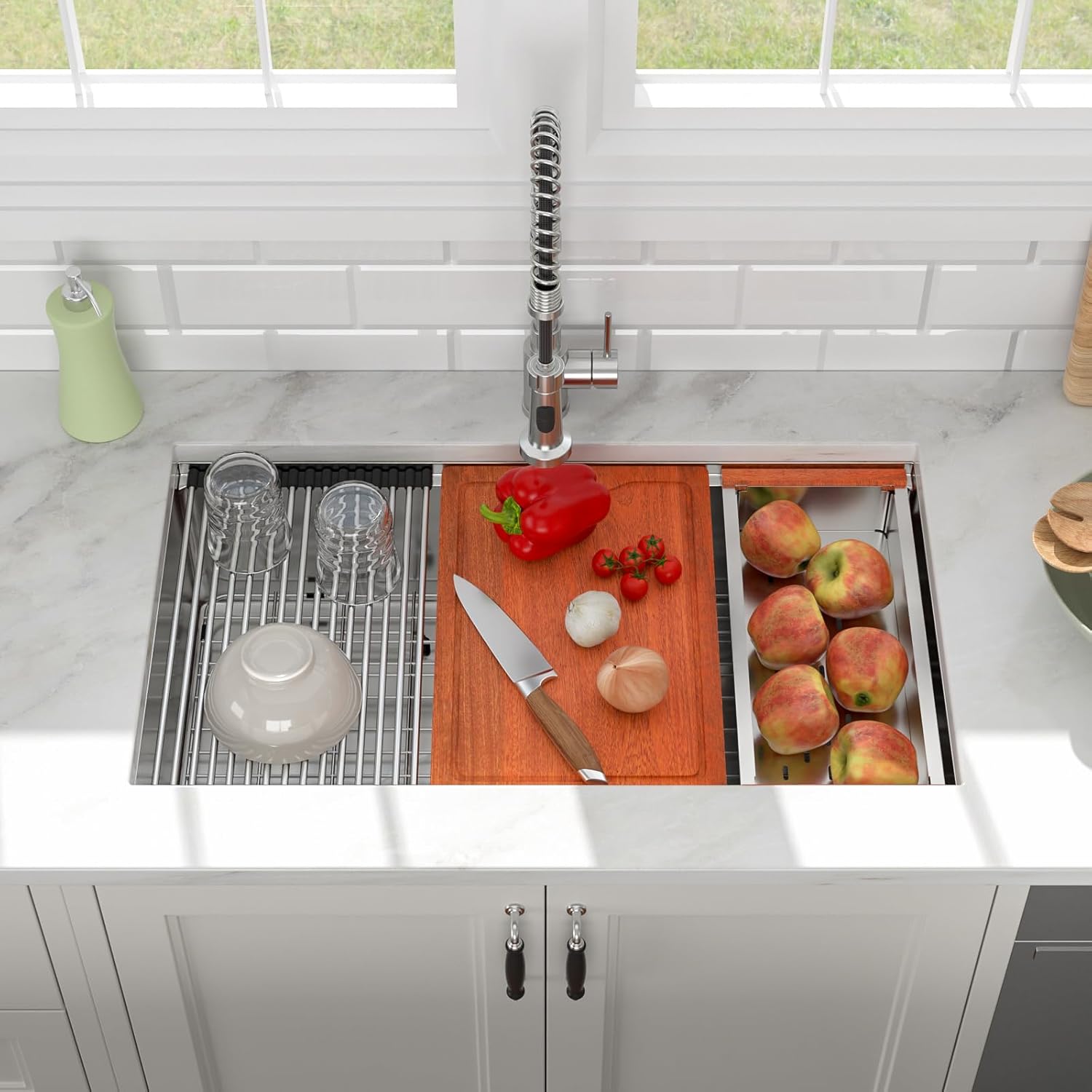 33in x19in  Undermount Kitchen Sink Workstation 304 Stainless Steel 16 Guage Handmade Under Counter Single Bowl Modern Deep Kitchen Sink Basin,LOF-B9992