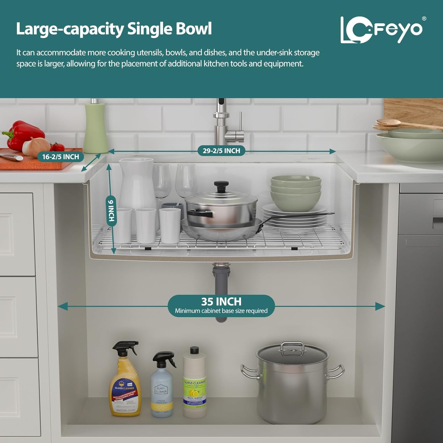 32in  White Undermount Kitchen Sink Lofeyo Farmhouse Fireclay Porcelain Single Bowl Sinks,Dual Mount Round Corner,32in x19in x10in ,LOF-LWFS3219