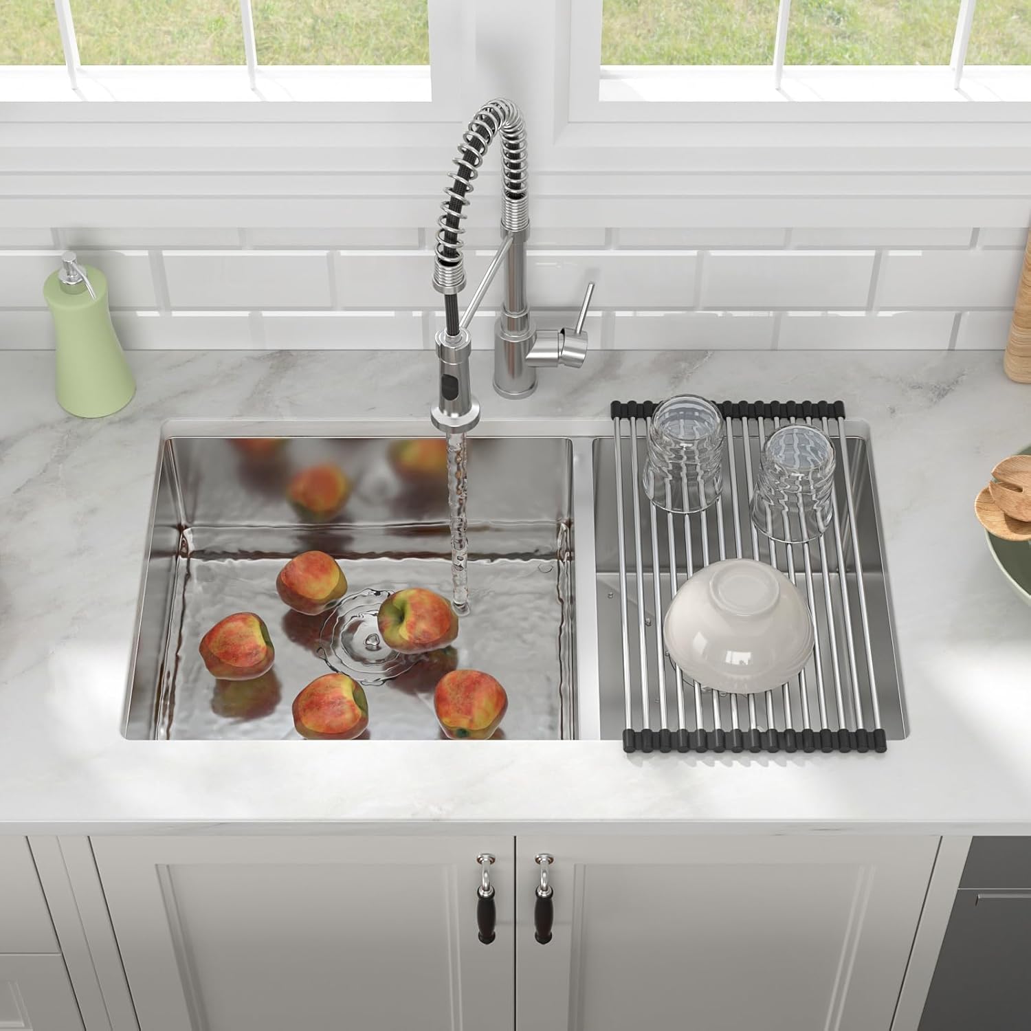 33 Kitchen Sink Double Bowl - Lofeyo 33 x 19 Stainless Steel Kitchen Sink 60/40 Double Basin 16 Gauge Round Corner Undermount Kitchen Sink Basin