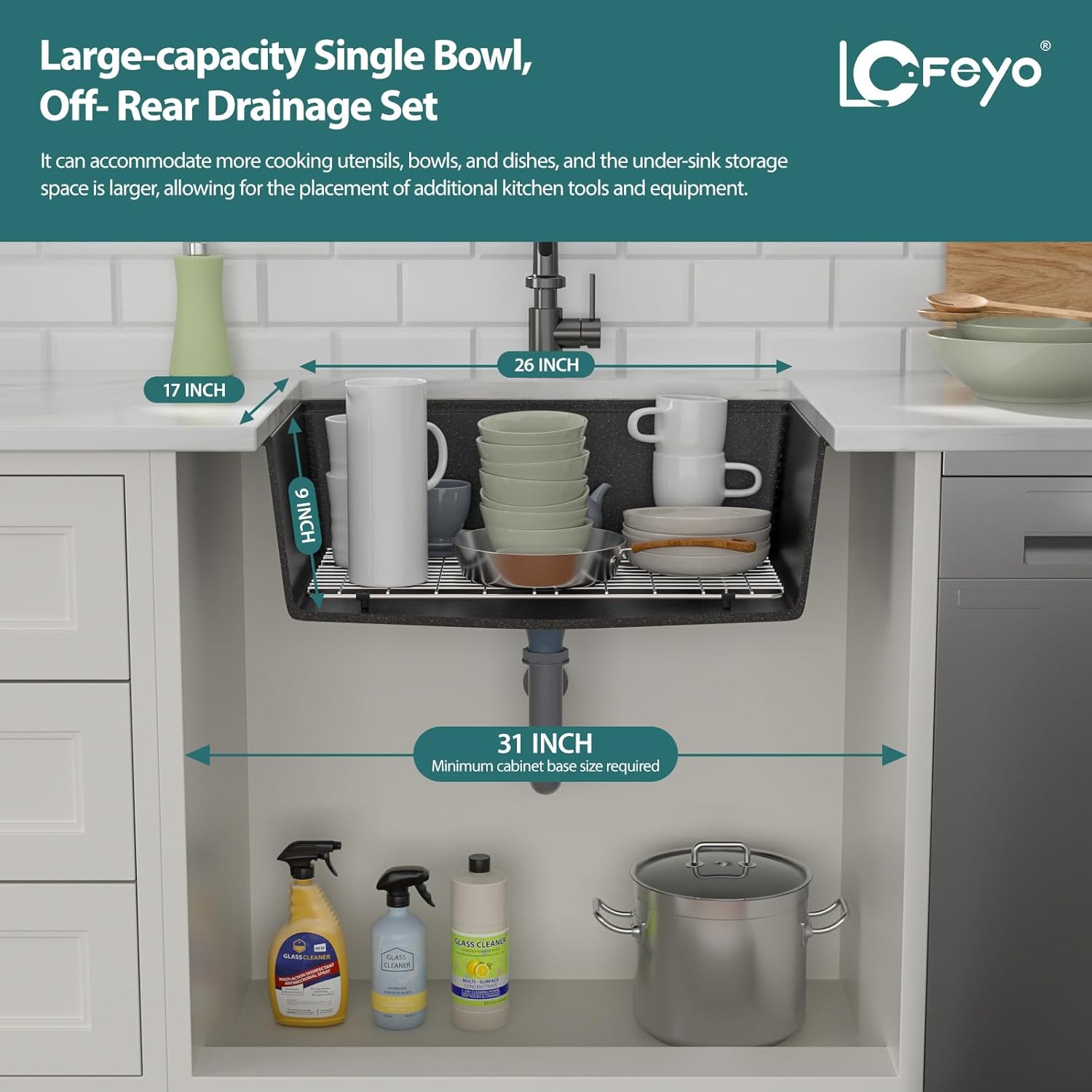 Black Undermount Kitchen Sink 28in x19in  Workstation Granite Composite Quartz Sink Small Granite Sink Quartz Modern Under Counter Ledge Single Bowl Kitchen Sinks Basin Deep Sink,LOF-Q457C