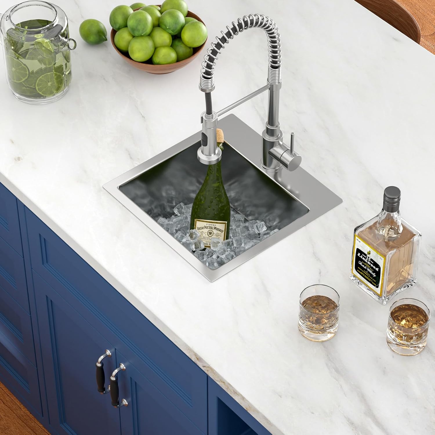 15in x 15in  Drop In Bar Sink 16 Gauge Stainless Steel Handmade Contemporary Single Bowl Square Kitchen Sink Bar Prep RV Kitchen Sink Basin