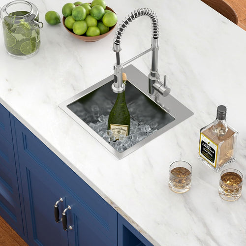 15in x 15in  Drop In Bar Sink 16 Gauge Stainless Steel Handmade Contemporary Single Bowl Square Kitchen Sink Bar Prep RV Kitchen Sink Basin