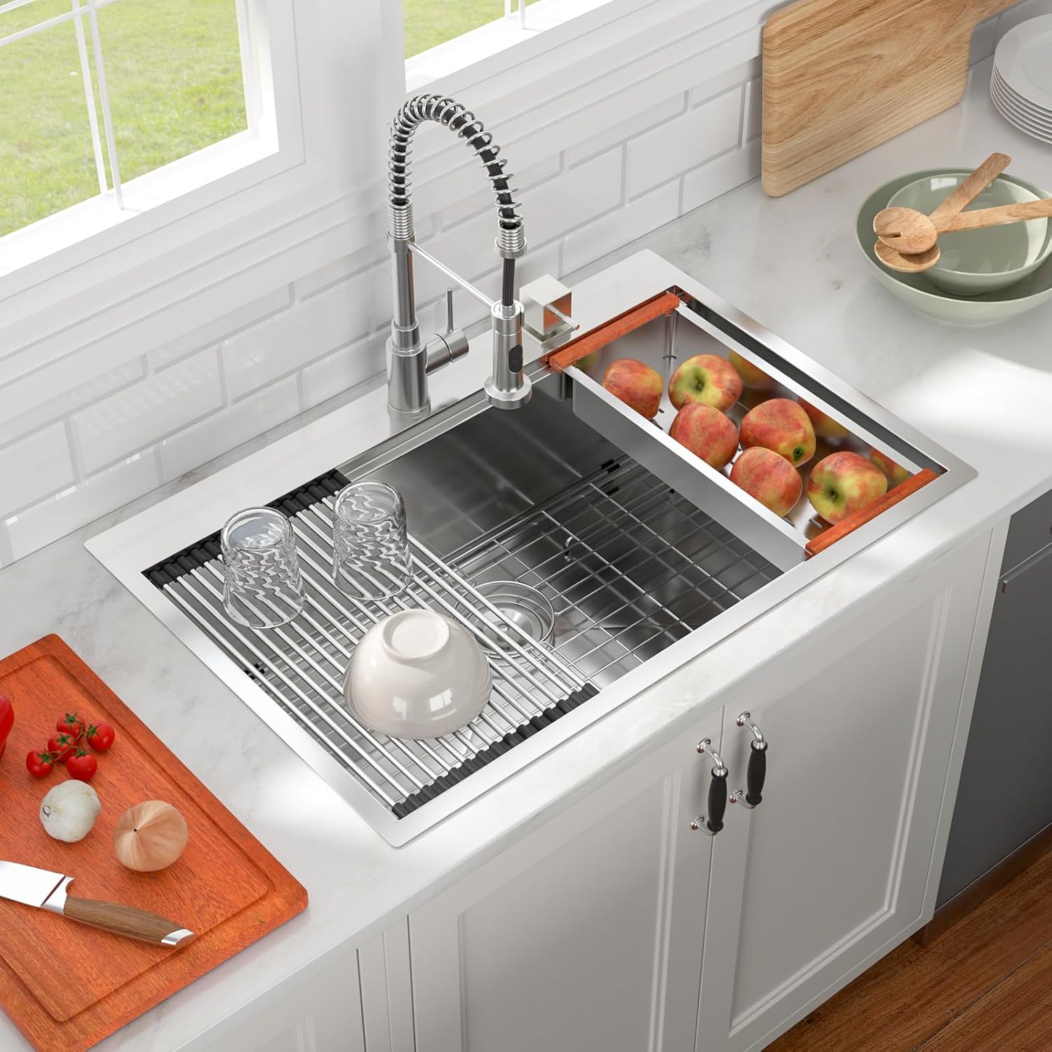 33inx22in Drop in Kitchen Sink Top mount Workstation 304 Stainless Steel 16 Gauge Single Bowl Deep Kitchen Sink Handmade Moden Kitchen Sink Basin