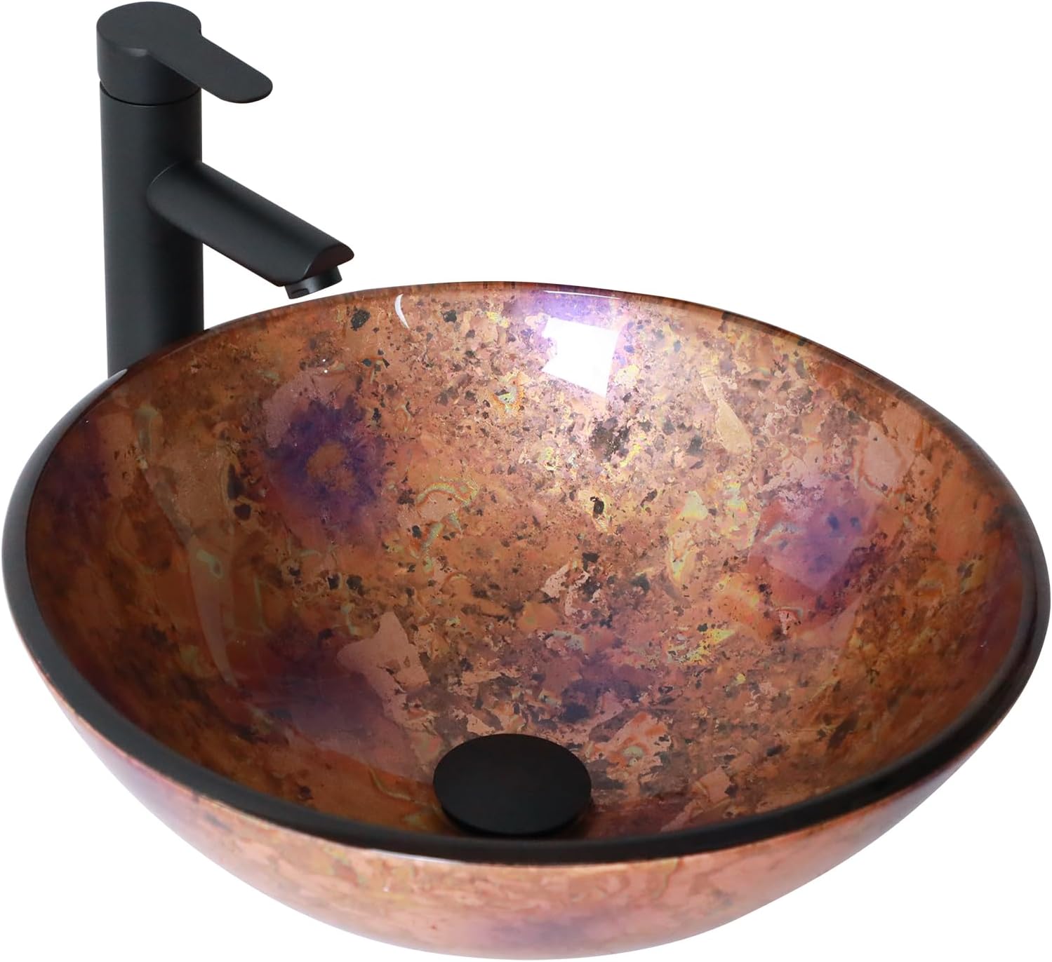 Small Bathroom Sink 17in  Purple Glass Vessel Sink With Faucet And Drain Combo Modern Round Shape Artistic Basin Bathroom Vessel Sink Above Counter Small 5in  Deep Vessel Sink LOF-BL33557