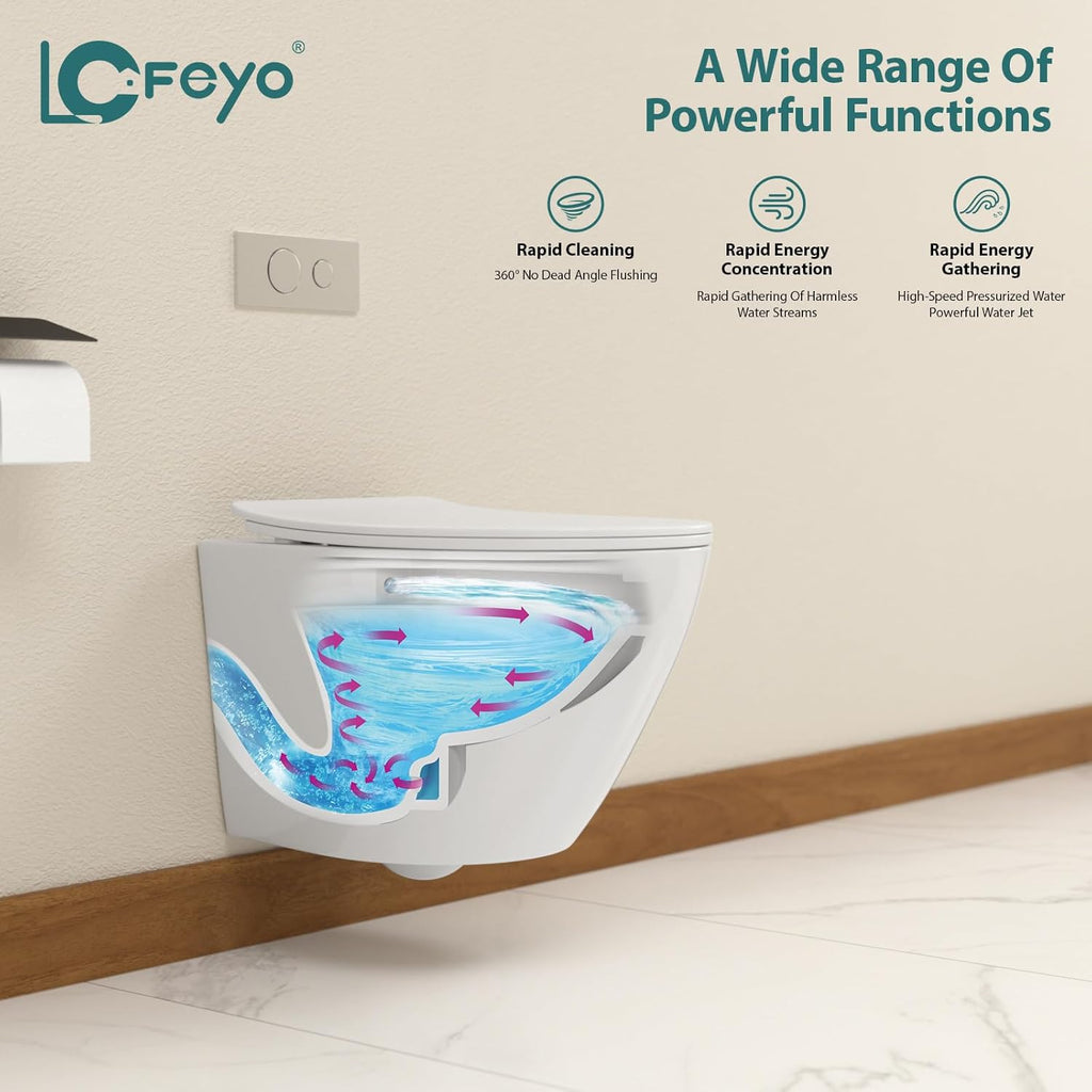 Wall Mount Toilet Elongated Dual Flush Toilet 1.28 GPF One Piece Toilet Compact Flush Toilet With Comfortable Seat Hight Powerful Quick Modern Standard White Bathroom Toilet LOF-T1019