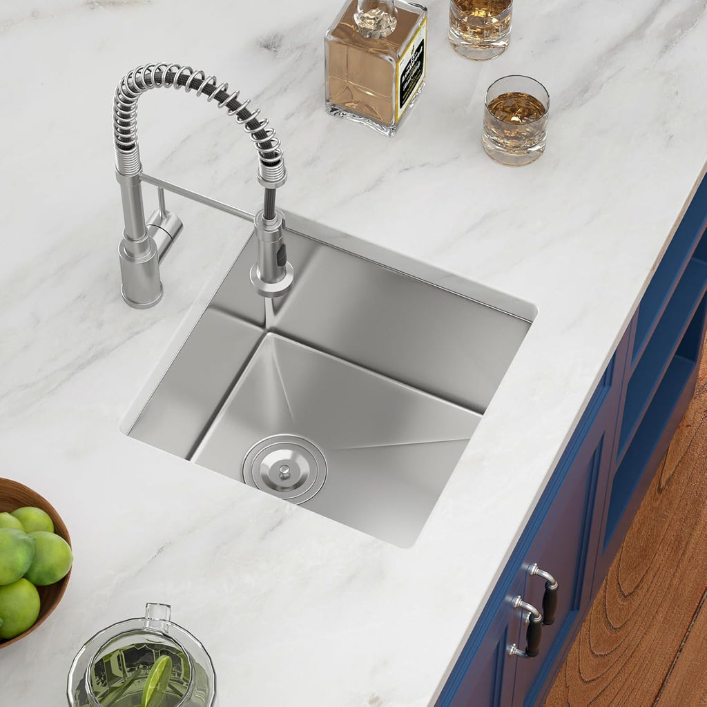 17in  x 17in  Undermount Bar Sink Square Wet Bar Prep Sink Stainless Steel 16 Gauge Single Bowl Undermount Deep Kitchen Rv Outdoor Garage Sink Basin