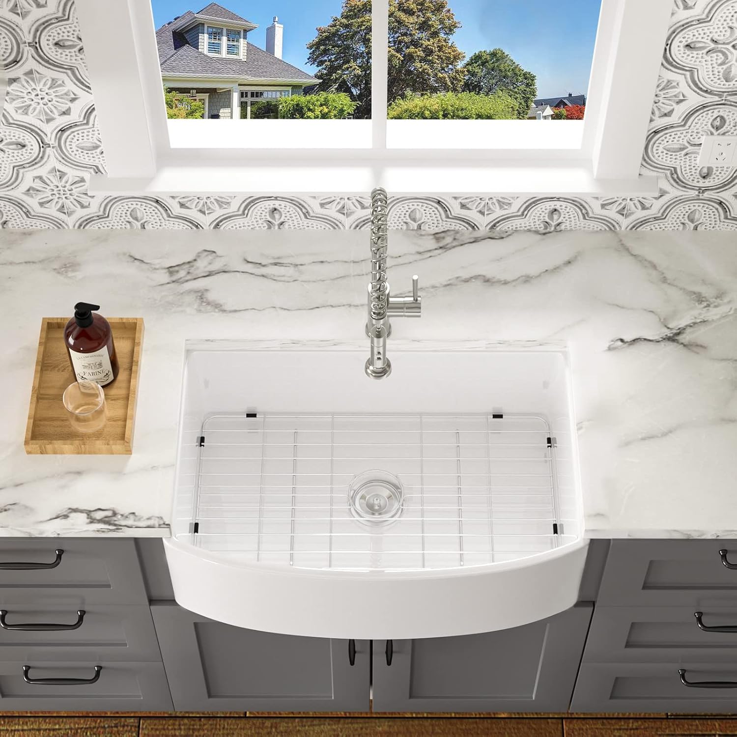 30 Curved Apron Kitchen Sink -Lofeyo 30 x 19 Inch Farmhouse Sink Curved Apron Front Single Bowl White Ceramic Porcelain Fireclay Farm Sink Basin
