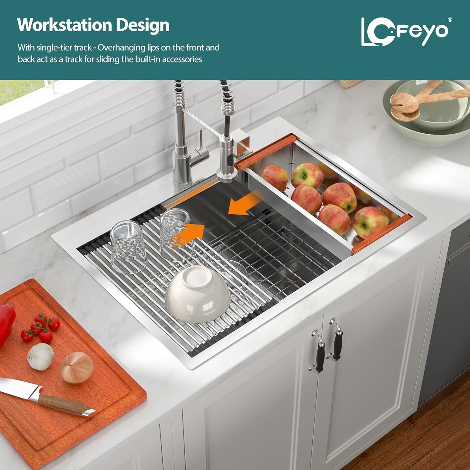 28in x22in  Drop In Workstation Kitchen Sink 16 Gauge Stainless Steel Top mount Single Bowl Ledge Handmade Contemporary Deep Sink Bowl Basin