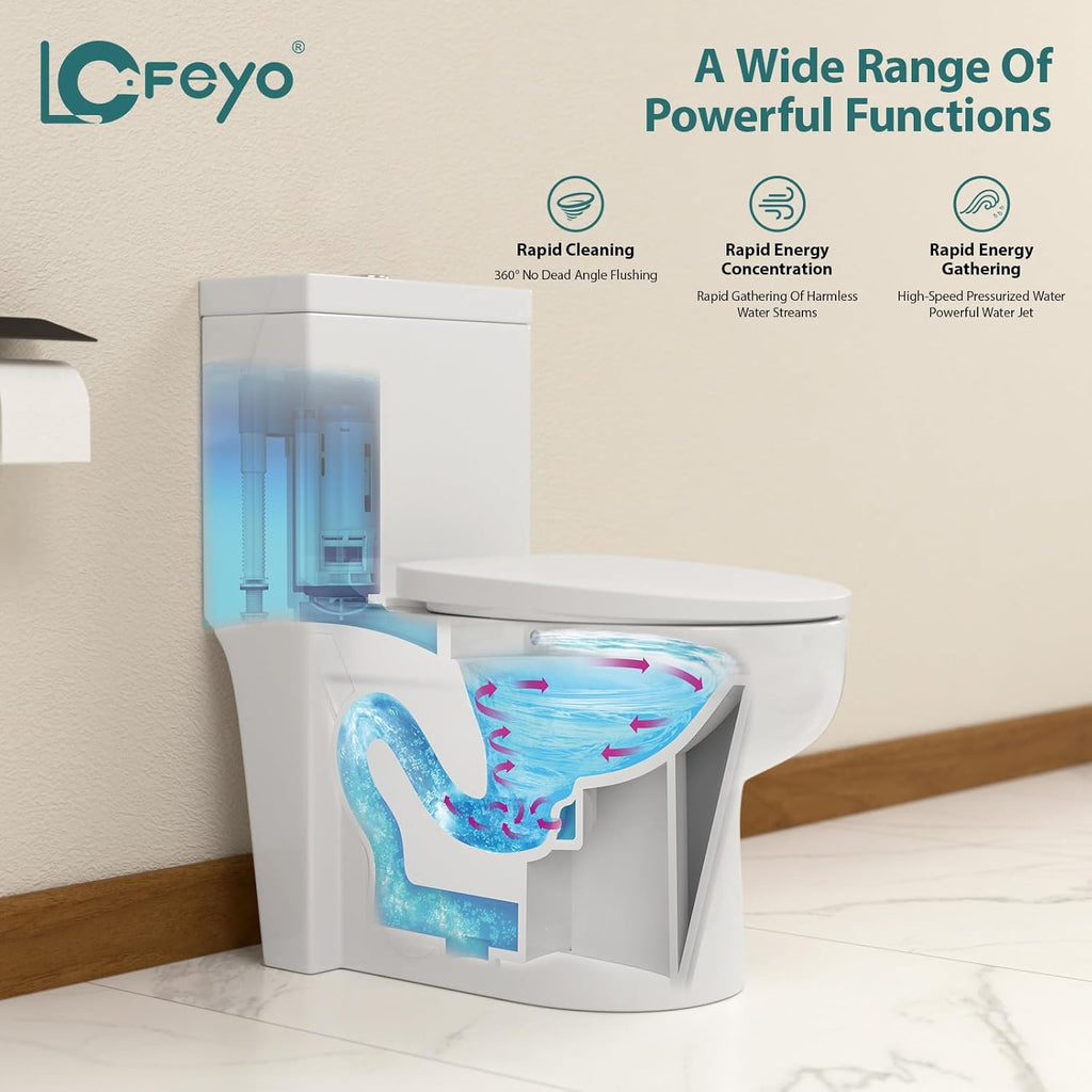Elongated Dual Flush Toilet 0.8/1.28 GPF One Piece Toilet Compact Toilet Quick Flush Toilet With Comfortable Seat Hight Powerful Quick Modern Standard White Bathroom Toilet LOF-T1028