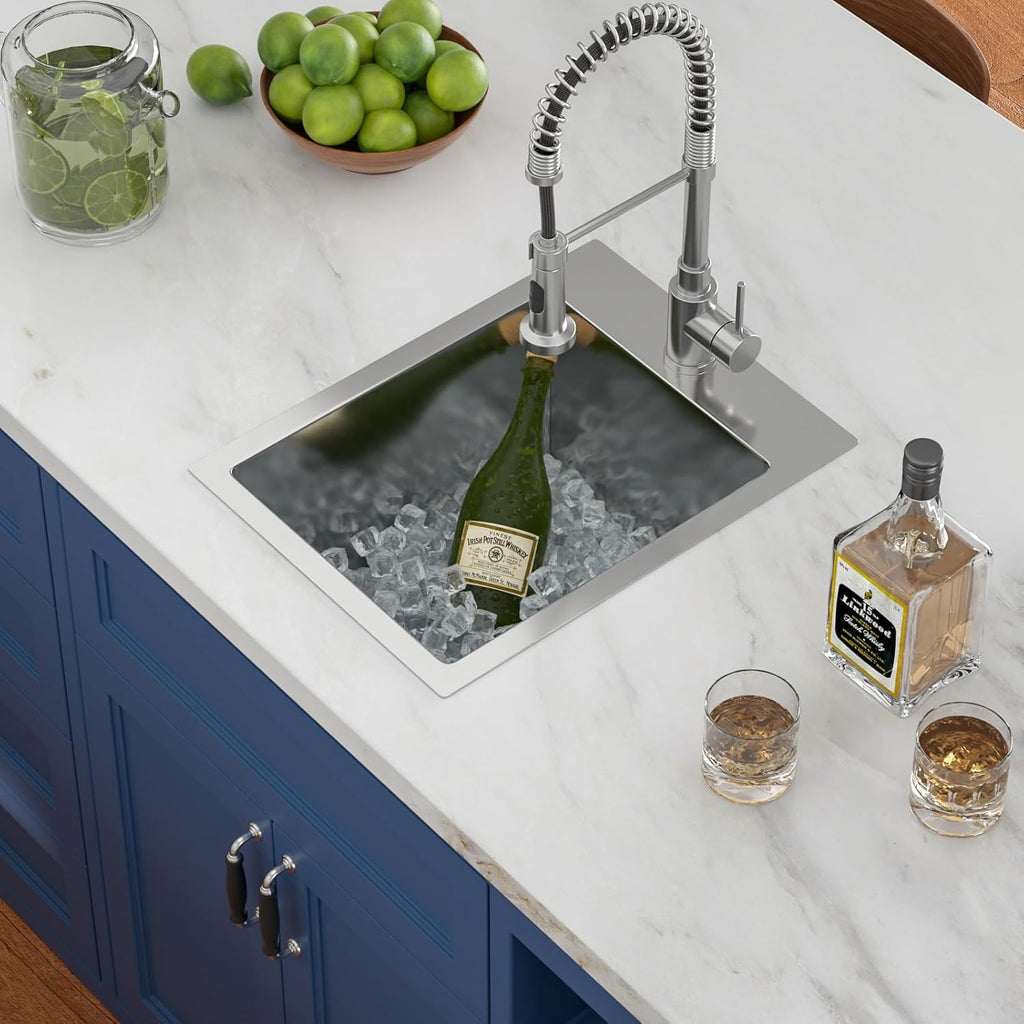 15in  x 20in  Drop In Bar Sink Stainless Bar Prep Sink Drop In Stainless Steel 16 Gauge Single Bowl Deep Topmount Kitchen RV Bar Prep Kitchen Sink Basin