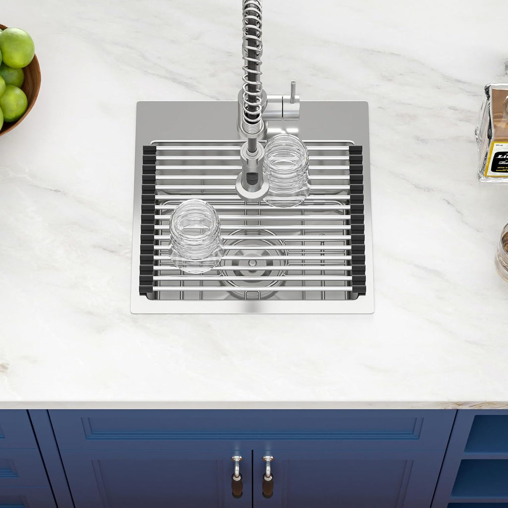 15in x 15in  Drop In Bar Sink 16 Gauge Stainless Steel Handmade Contemporary Single Bowl Square Kitchen Sink Bar Prep RV Kitchen Sink Basin
