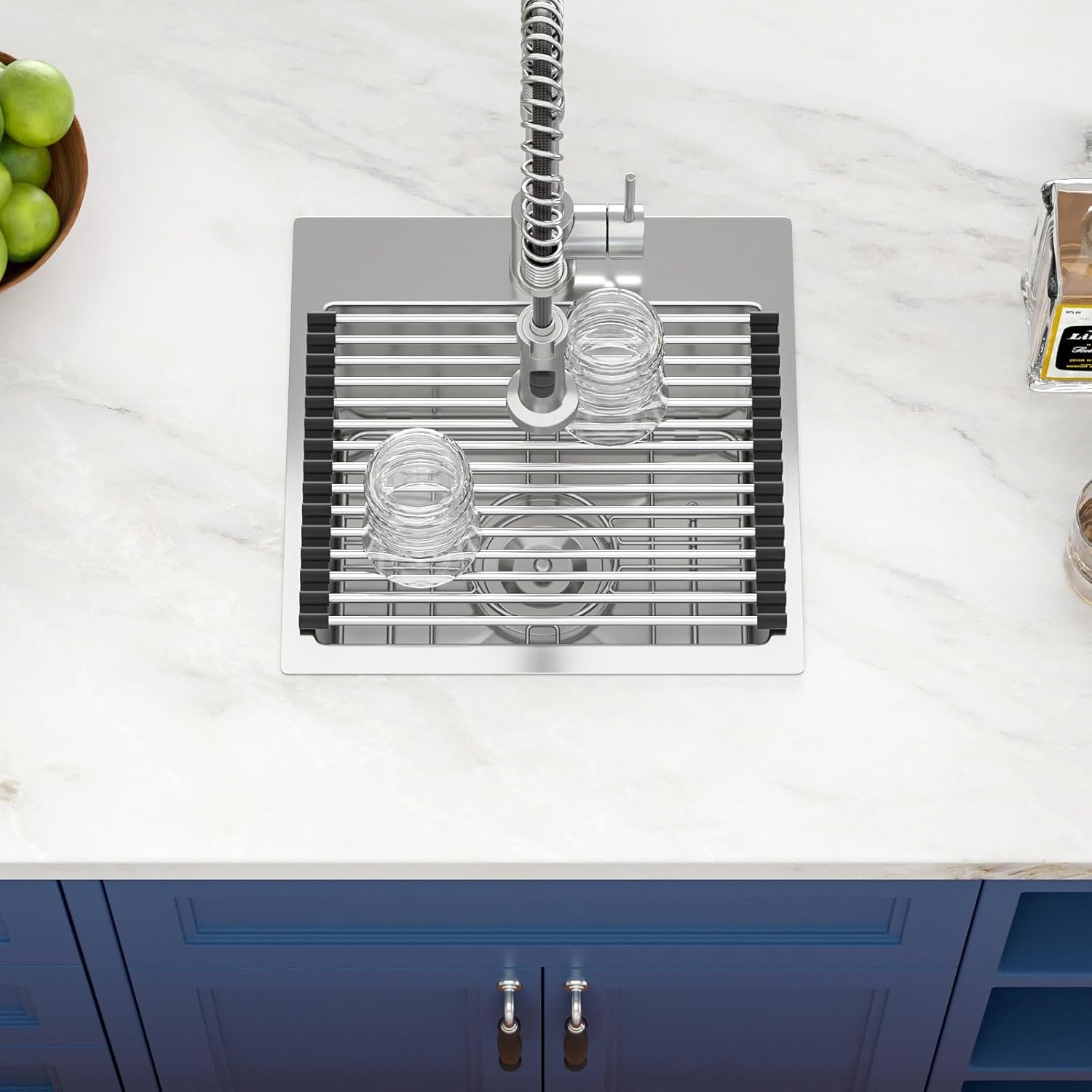 15in x 15in  Drop In Bar Sink 16 Gauge Stainless Steel Handmade Contemporary Single Bowl Square Kitchen Sink Bar Prep RV Kitchen Sink Basin