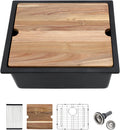 Black Undermount Kitchen Sink 21in x18in  Workstation Granite Composite Bar Sink Small Granite Sink Undermount Quartz Modern Under Counter Ledge Single Bowl Kitchen Sinks Basin Deep Sink,LOF-Q4574