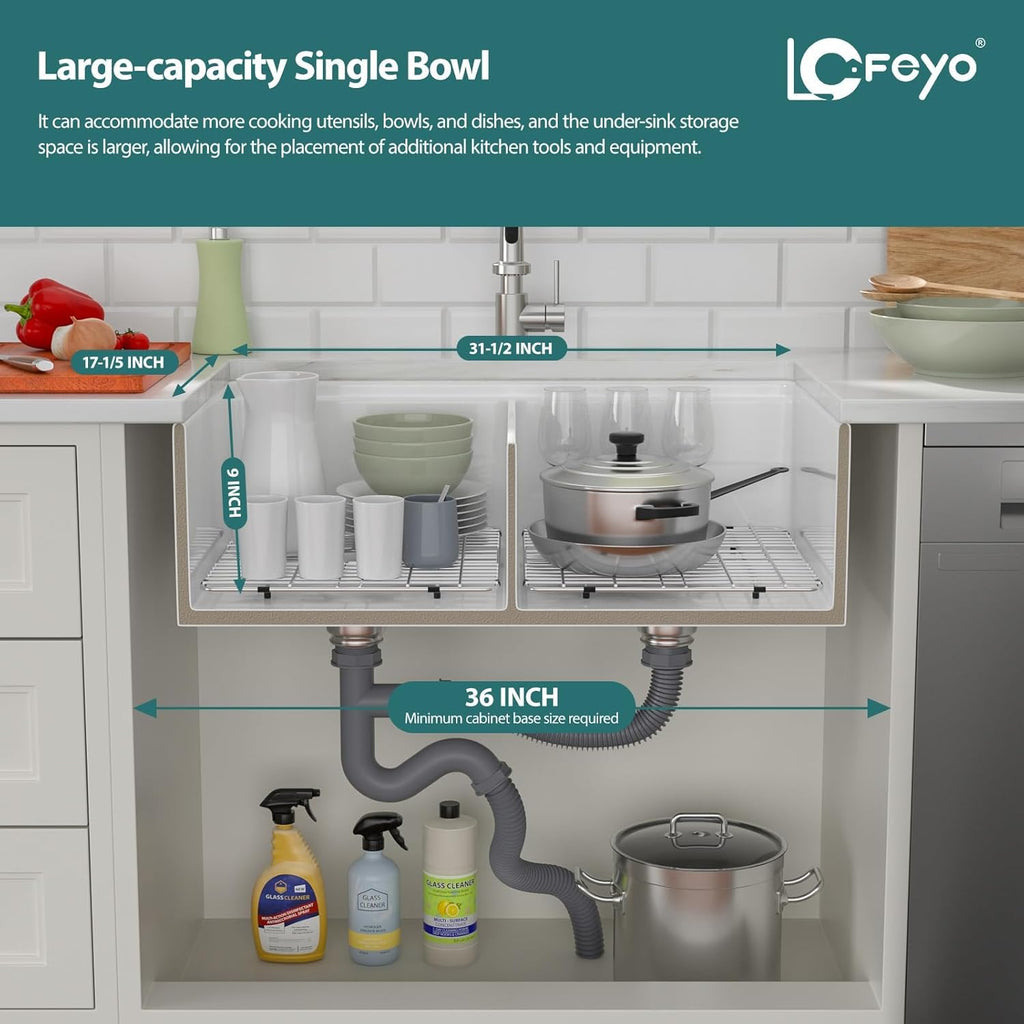 33 Farmhouse Sink Lofeyo 33in x20in x10in  White Double Bowl 50/50 Workstation Farmhouse Kitchen Sink Apron Front White Ceramic Porcelain Fireclay Single Bowl Rectangular Farmer Sink Basin,LOF-LWFST33205X