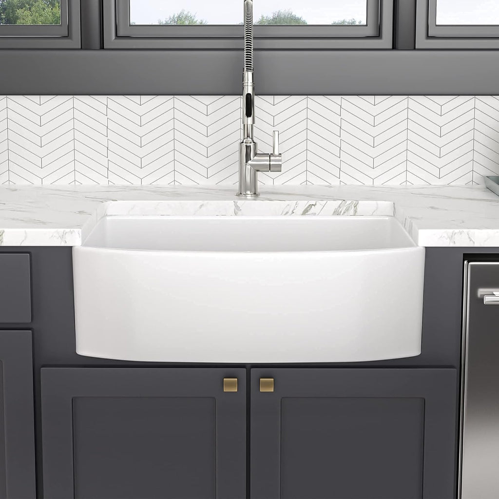 30 Curved Apron Kitchen Sink -Lofeyo 30 x 19 Inch Farmhouse Sink Curved Apron Front Single Bowl White Ceramic Porcelain Fireclay Farm Sink Basin