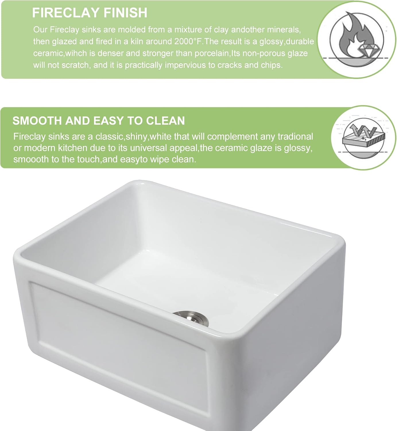 24 White Farmhouse Sink, Lofeyo 24 Inch Utility Laundry Sink Apron Front Reversible Single Bowl Fireclay Ceramic Porcelain Sink for Kitchen Laundry Room