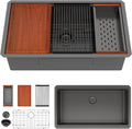 33in x19in  Black Undermount Kitchen Sink Workstation Nano Coating 304 Stainless Steel 16 Guage Handmade Under Counter Single Bowl Deep Kitchen Sink Basin,LOF-B9986