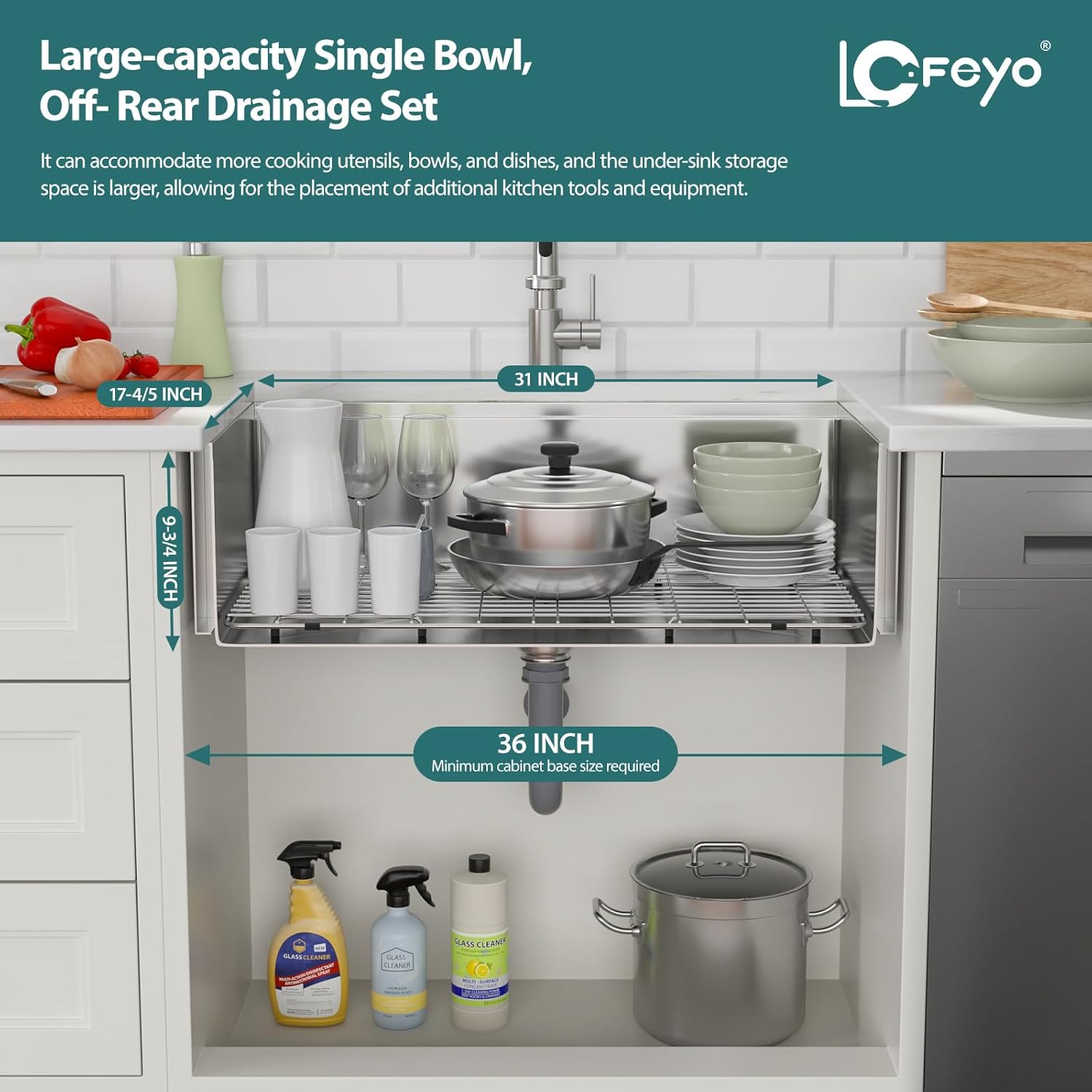 33in x22in  Stainless Steel Farmhouse Kitchen Sink, Single Bowl Apron Front Workstation Sink with Integrated Ledge, Cutting Board, Colander, and Roll-Up Drying Rack, 16 Gauge 304 Stainless Steel