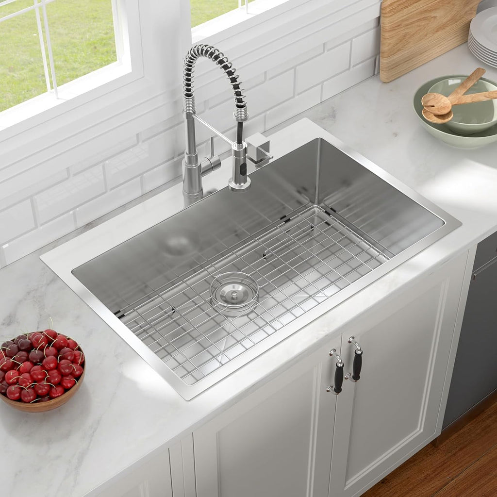 33 Stainless Steel Kitchen Sink - Lofeyo 33 x 22 Drop Sink Stainless Steel 16 Gauge Round Corner Single Bowl Drop In Topmount Kitchen Sink Basin