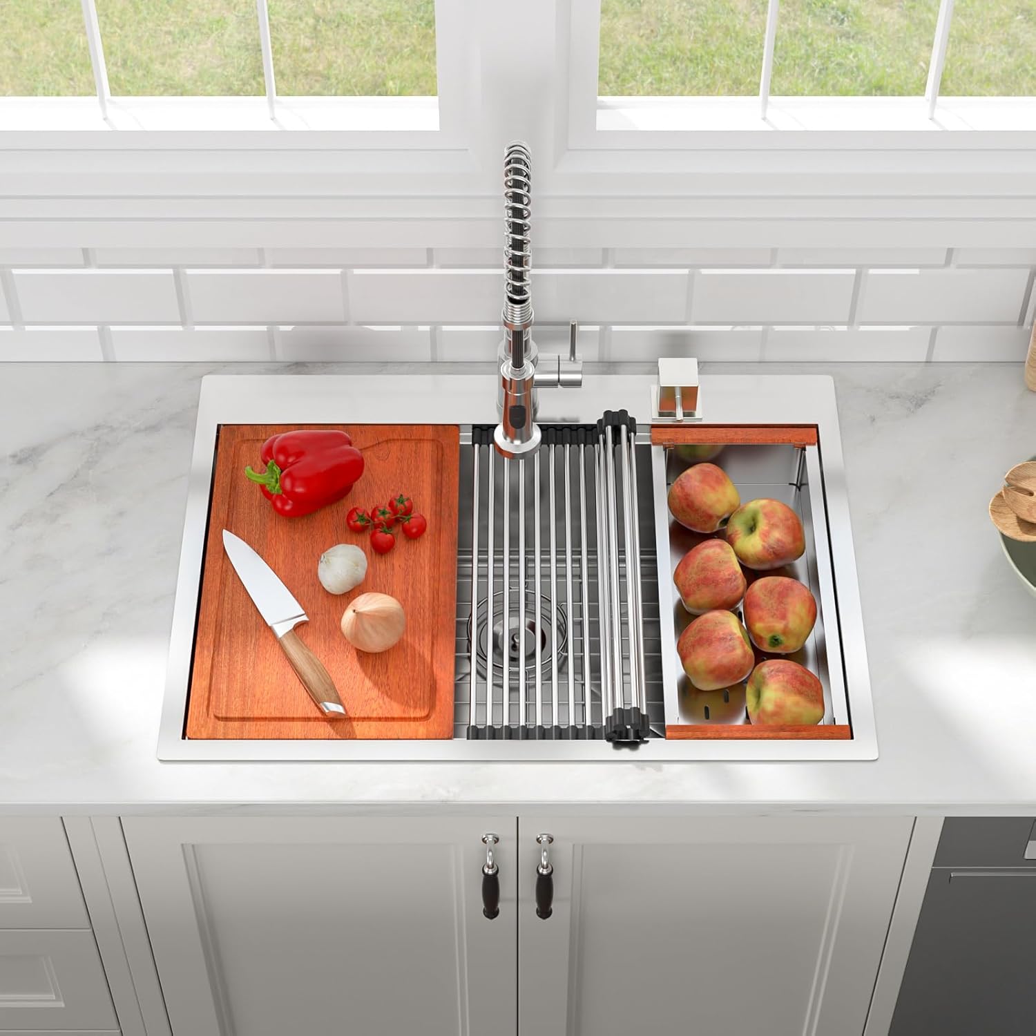 28in x22in  Drop In Workstation Kitchen Sink 16 Gauge Stainless Steel Top mount Single Bowl Ledge Handmade Contemporary Deep Sink Bowl Basin