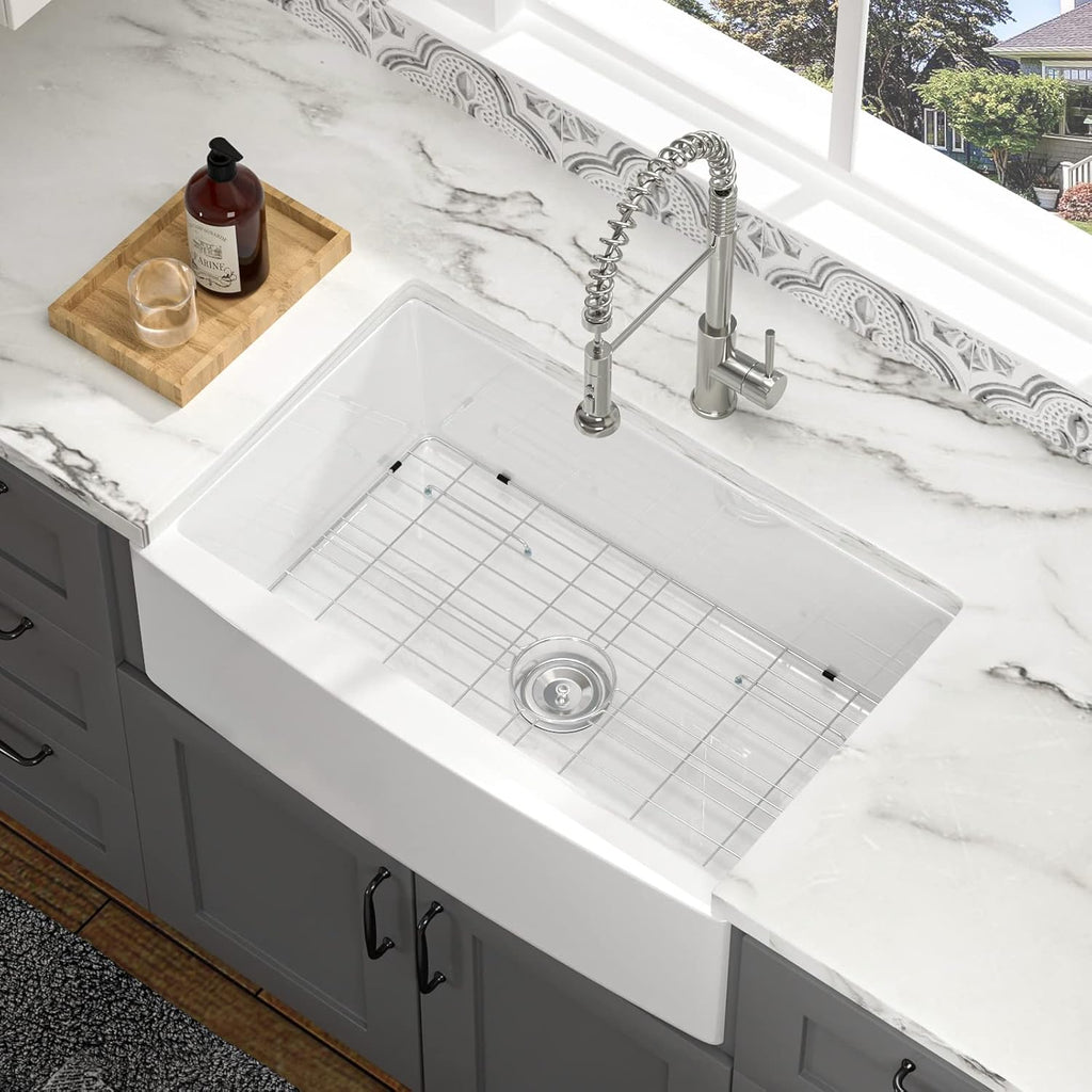30 White Farm Sink- Lofeyo 30 Inch Kitchen Sink Apron Front White Ceramic Porcelain Fireclay Single Bowl Kitchen Farm Sink Basin