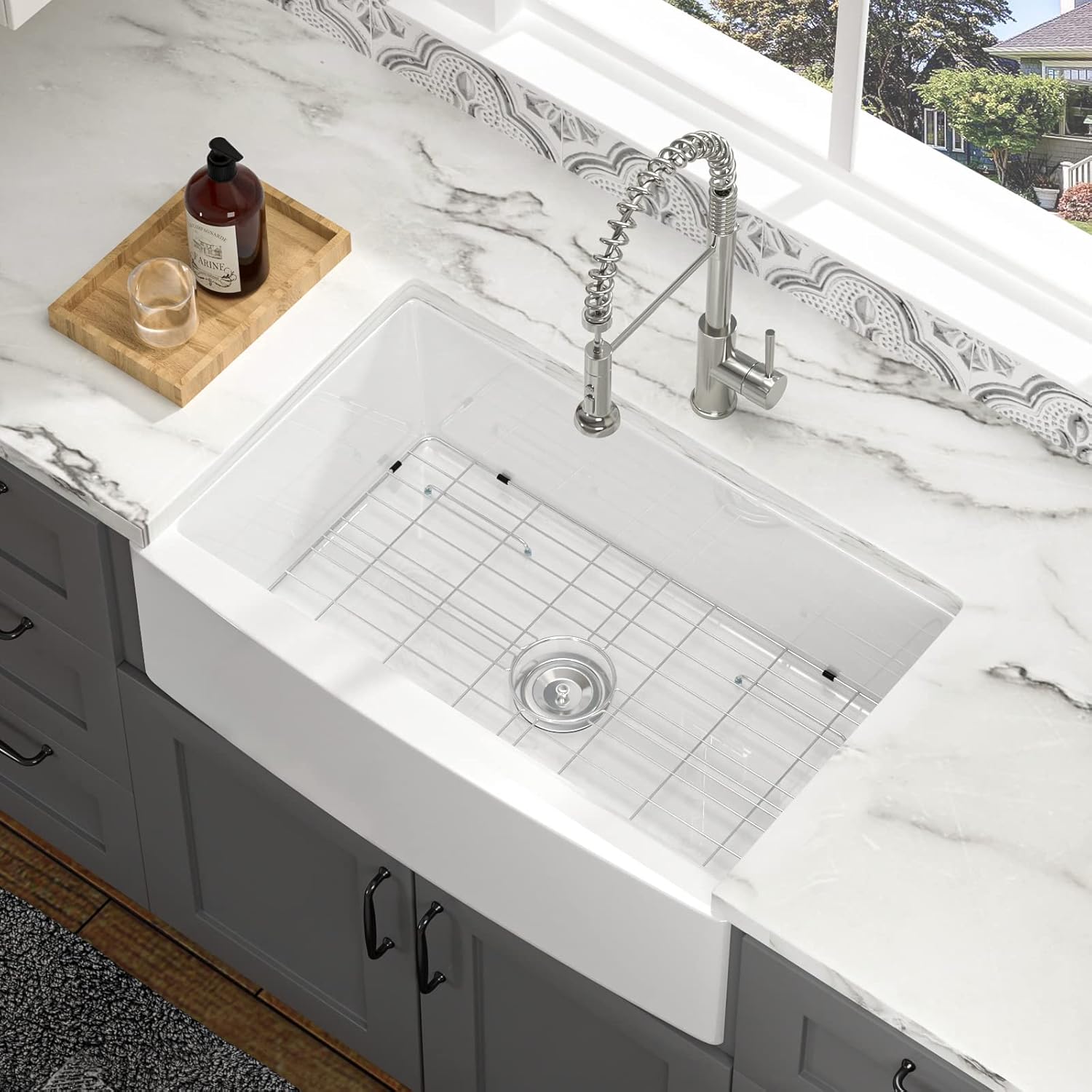 30 White Farm Sink- Lofeyo 30 Inch Kitchen Sink Apron Front White Ceramic Porcelain Fireclay Single Bowl Kitchen Farm Sink Basin