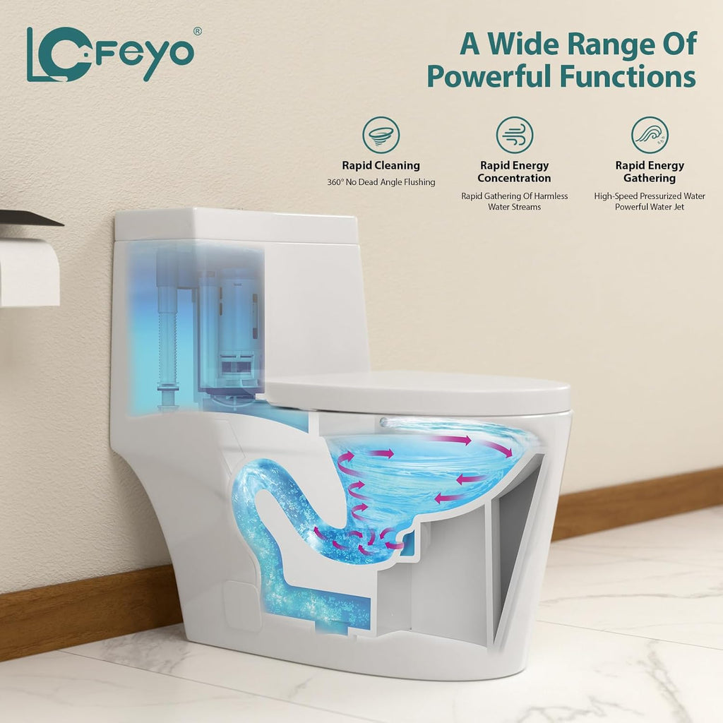 Elongated Dual Flush Toilet 0.8/1.28 GPF One Piece Toilet Compact Toilet Quick Flush Toilet With Comfortable Seat Hight Powerful Quick Modern Standard White Bathroom Toilet LOF-T1024