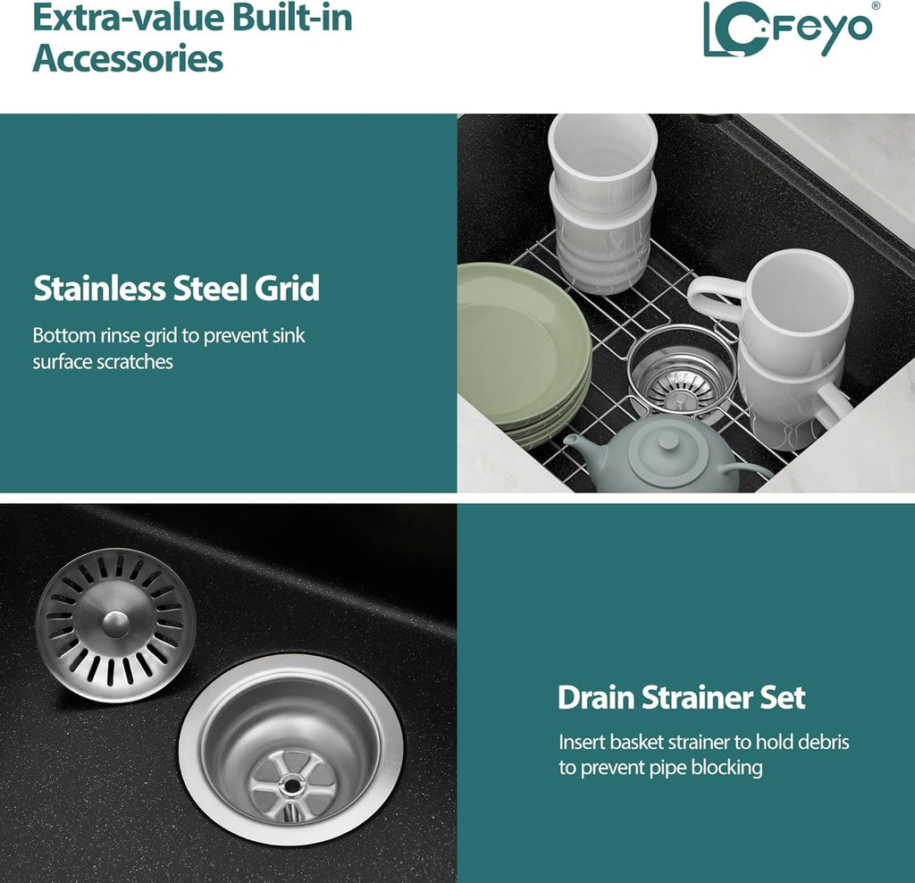 Black Undermount Kitchen Sink 21in x18in  Workstation Granite Composite Bar Sink Small Granite Sink Undermount Quartz Modern Under Counter Ledge Single Bowl Kitchen Sinks Basin Deep Sink,LOF-Q4574
