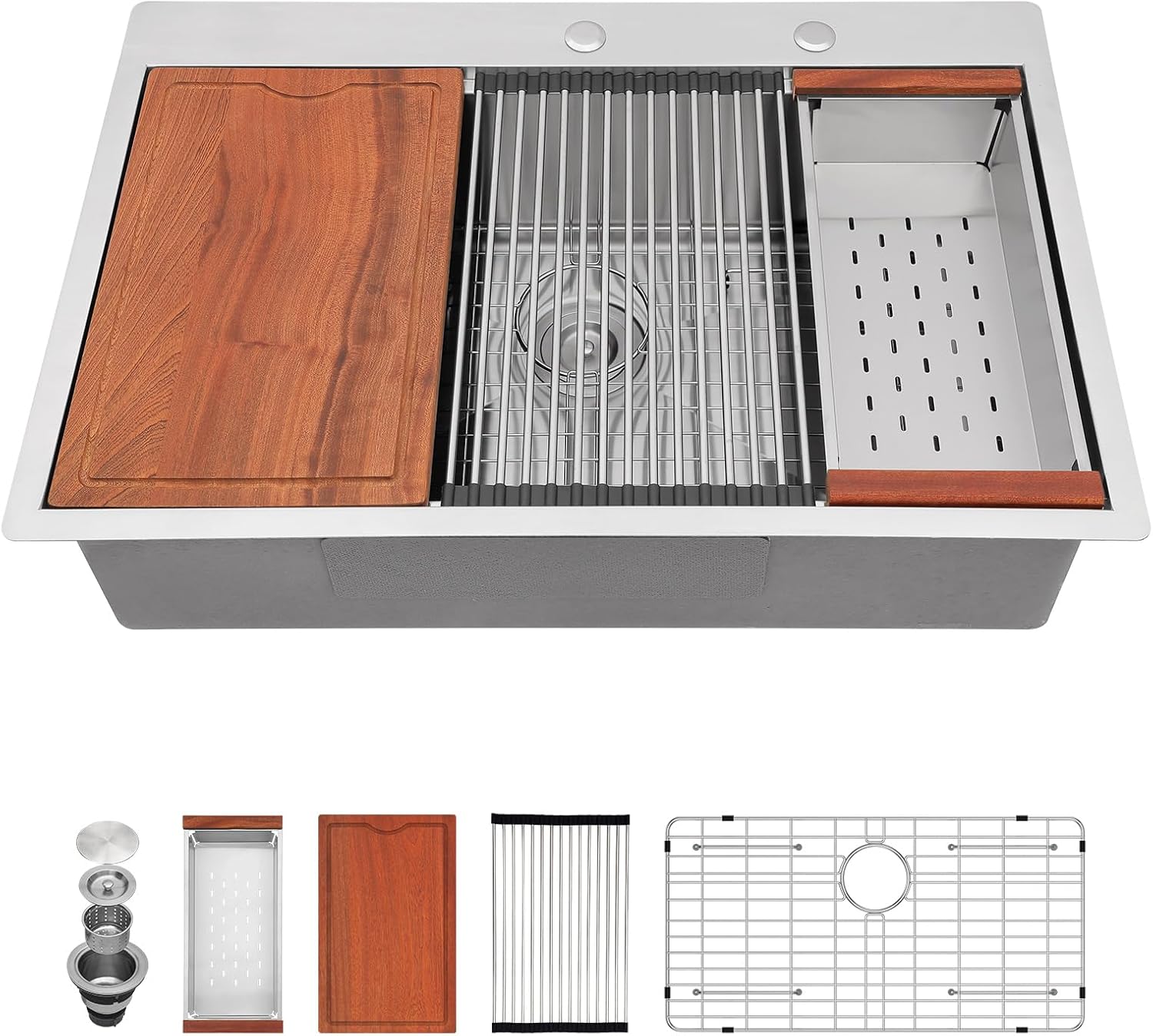 36in x22in  Drop In Workstation Kitchen Sink Topmount Stainless Steel 16 Gauge Workstation Single Bowl Ledge Handmade Kitchen Deep Sink Basin