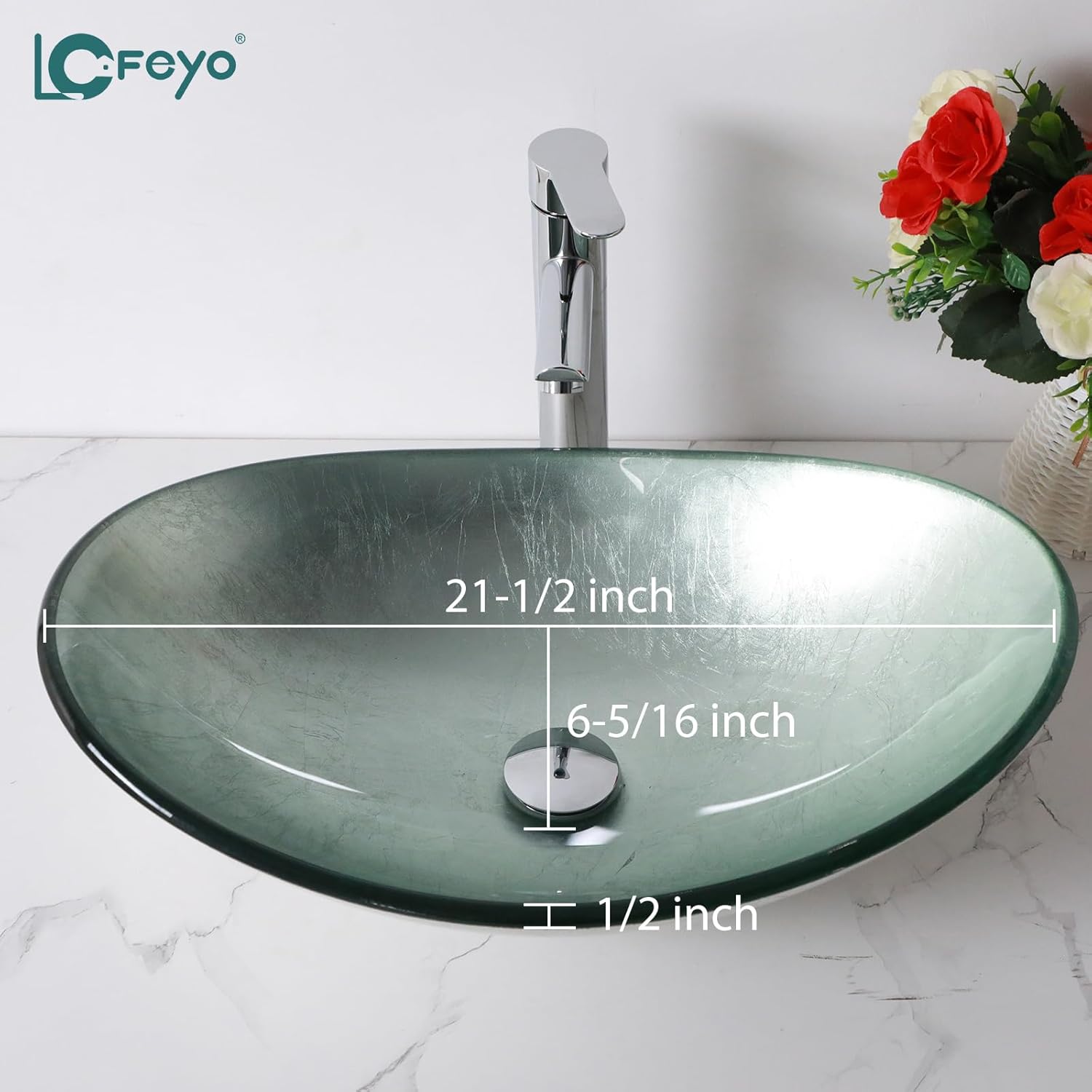 Bowl Sinks For Bathrooms 21in  Sky Blue Glass Vessel Sink With Faucet And Drain Combo Modern Boat Shape Artistic Basin Bathroom Above Counter Small 6in  Deep Oval Vessel Sink Lof-BL33559