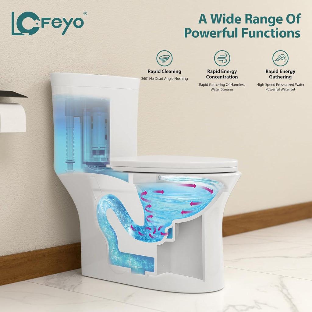 Efficiency Elongated Quick Side Flush Toilet 0.8/1.28 GPF One Piece Toilet Compact Toilet Toilet With ADA Soft Seat Hight Powerful Quick Flush Modern Standard White Bathroom Toilet LOF-T1033