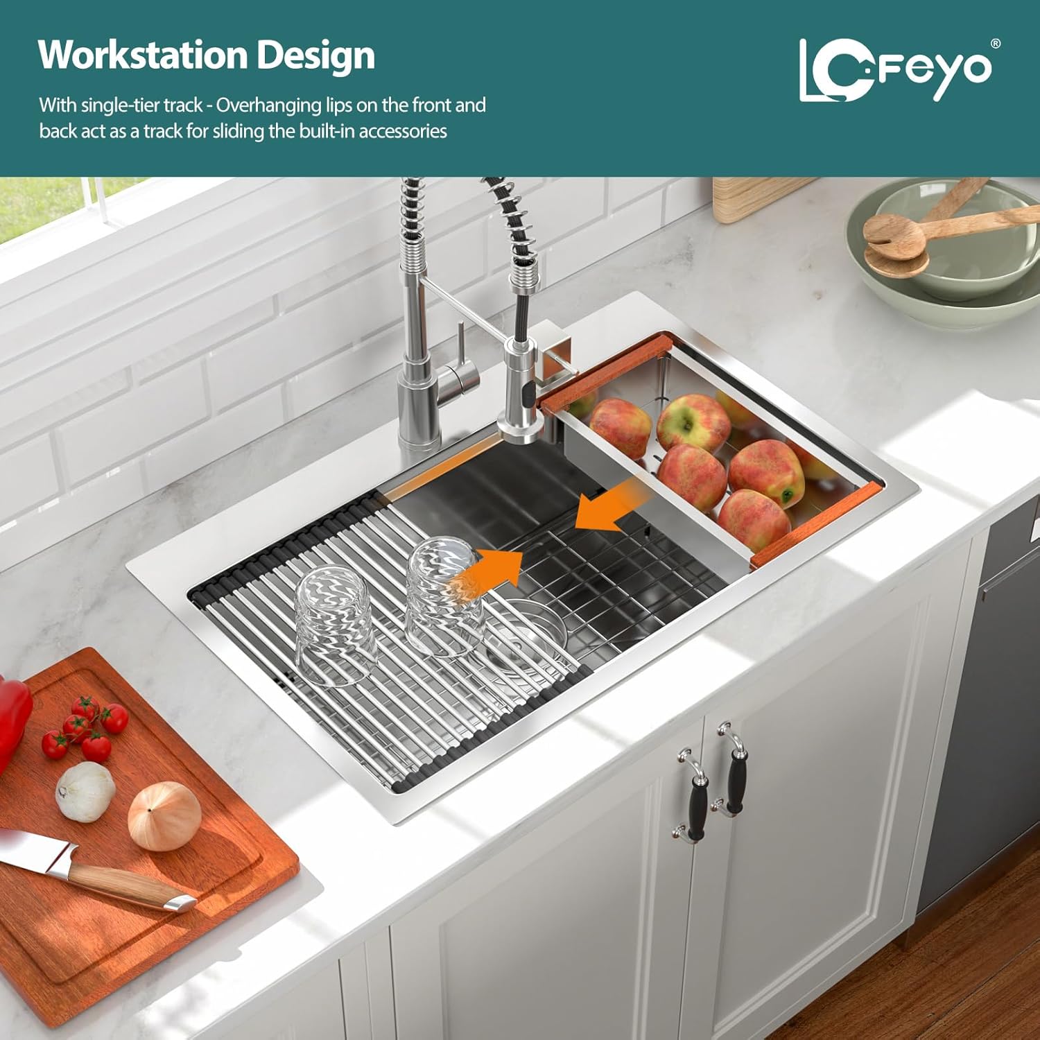 30in x19in  Drop In Kitchen Sink Workstation 304 Stainless Steel 16 Guage Handmade Topmount Single Bowl Modern Deep Kitchen Sink Basin,LOF-B9994
