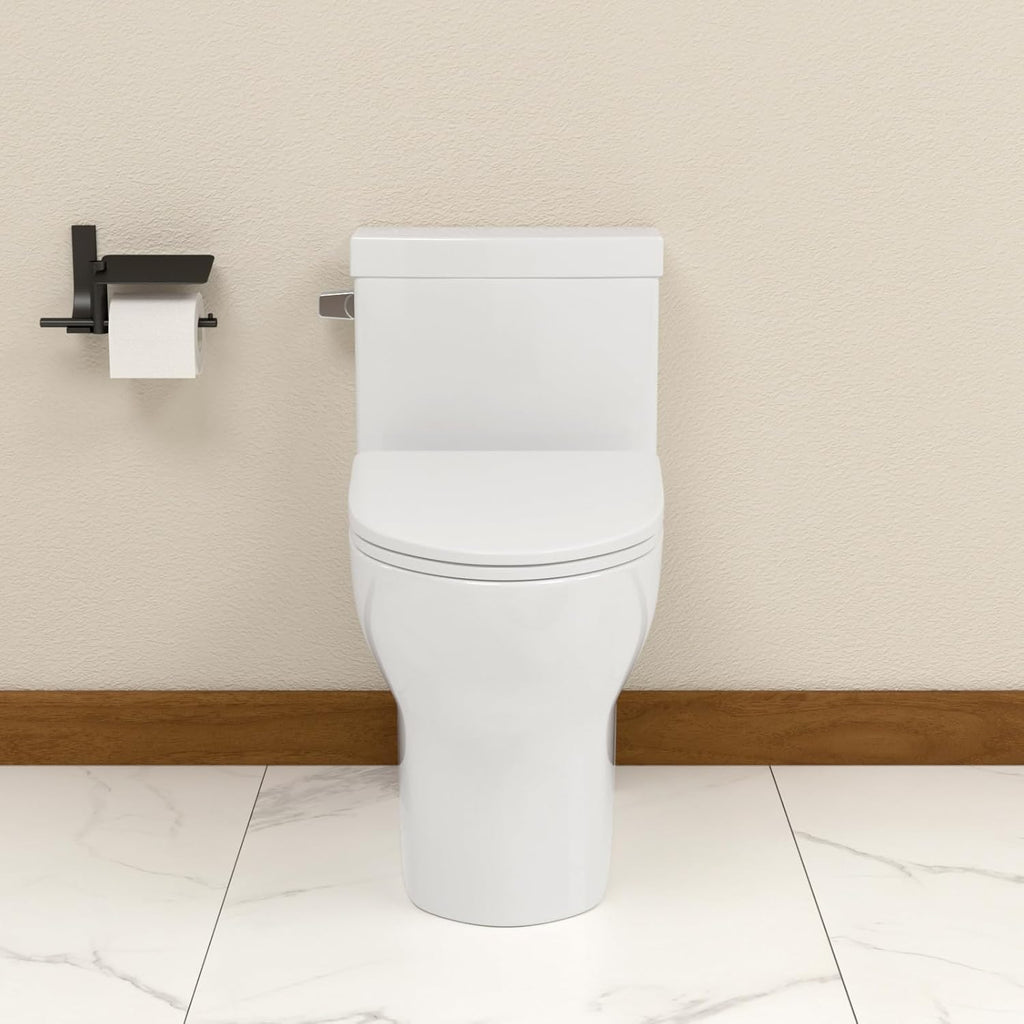 Elongated Dual Flush Toilet 0.8/1.28 GPF One Piece Toilet Compact Toilet Quick Flush Toilet With Comfortable Seat Hight Powerful Quick Modern Standard White Bathroom Toilet LOF-T1032