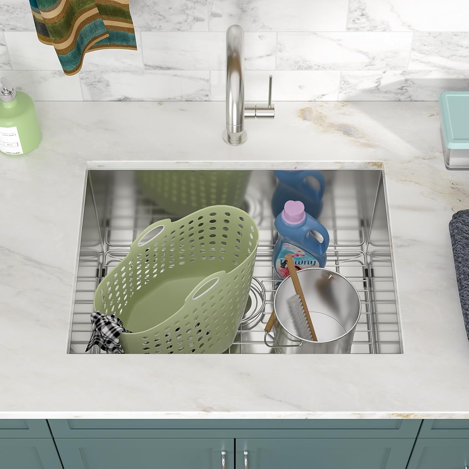 21in  x 18in  x 12in  Undermount Laundry Sink 16 Gauge 304 Stainless Steel Handmade Deep Single Bowl Laundry Room Utility Sink Basin Outdoor Sink