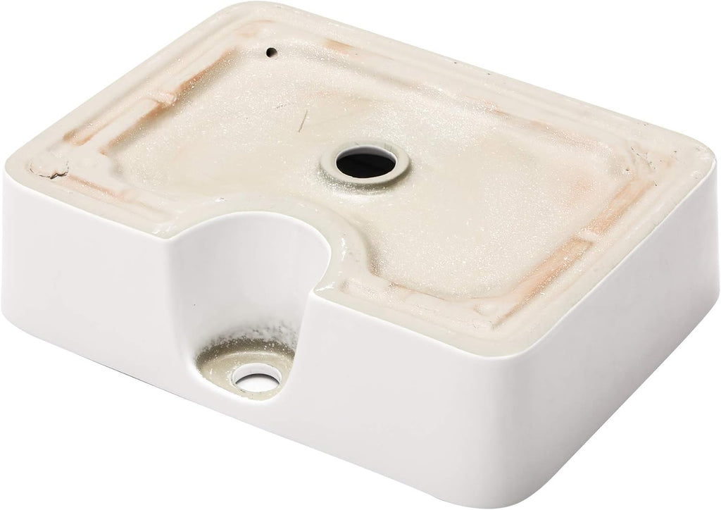 19in x15in  Vessel Sink Rectangule Bowl Sinks for Bathrooms White Vessel Sink with Faucet Hole Above Counter Rectangular Ceramic Porcelain Lavatory Vanity Sink Basin Large Vessel Bathroom Sink