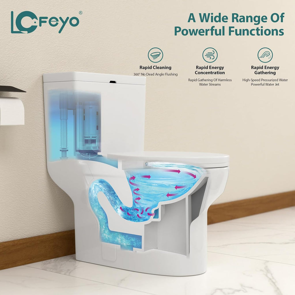 Elongated Dual Flush Toilet 0.8/1.28 GPF One Piece Toilet Compact Toilet Quick Flush Toilet With Comfortable Seat Hight Powerful Quick Modern Standard White Bathroom Toilet LOF-T1023