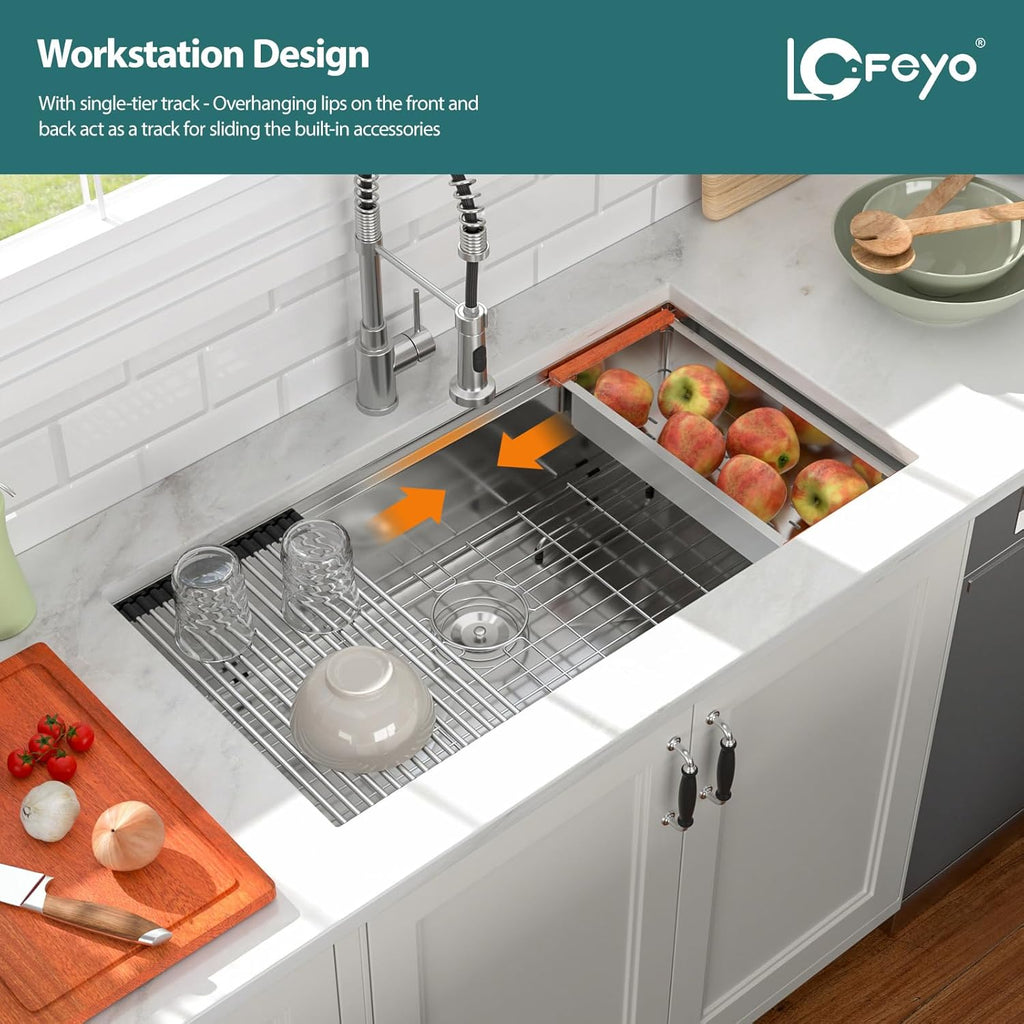 36in x19in  Undermount Kitchen Sink Workstation 304 Stainless Steel 16 Guage Handmade Under Counter Single Bowl Modern Deep Kitchen Sink Basin,LOF-B9993