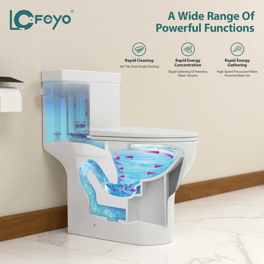 Elongated Dual Flush Toilet 0.8/1.28 GPF One Piece Toilet Compact Toilet Quick Flush Toilet With Comfortable Seat Hight Powerful Quick Modern Standard White Bathroom Toilet LOF-T1032