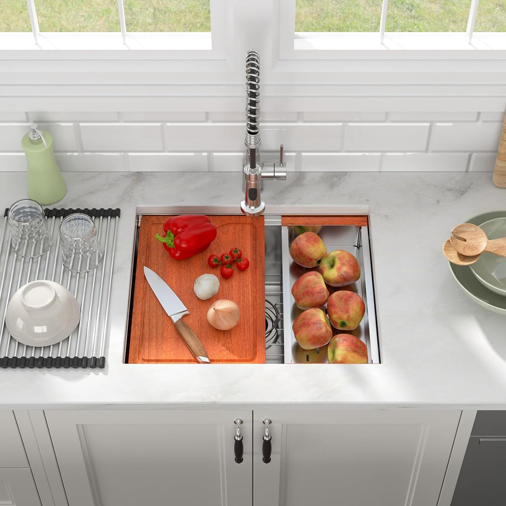 23in x19in  Kitchen Sink Undermount Small Wet Bar Sink Workstation 16 Gauge 304 Stainless Steel Handmade Contemporary Ledge Single Bowl Deep Sink