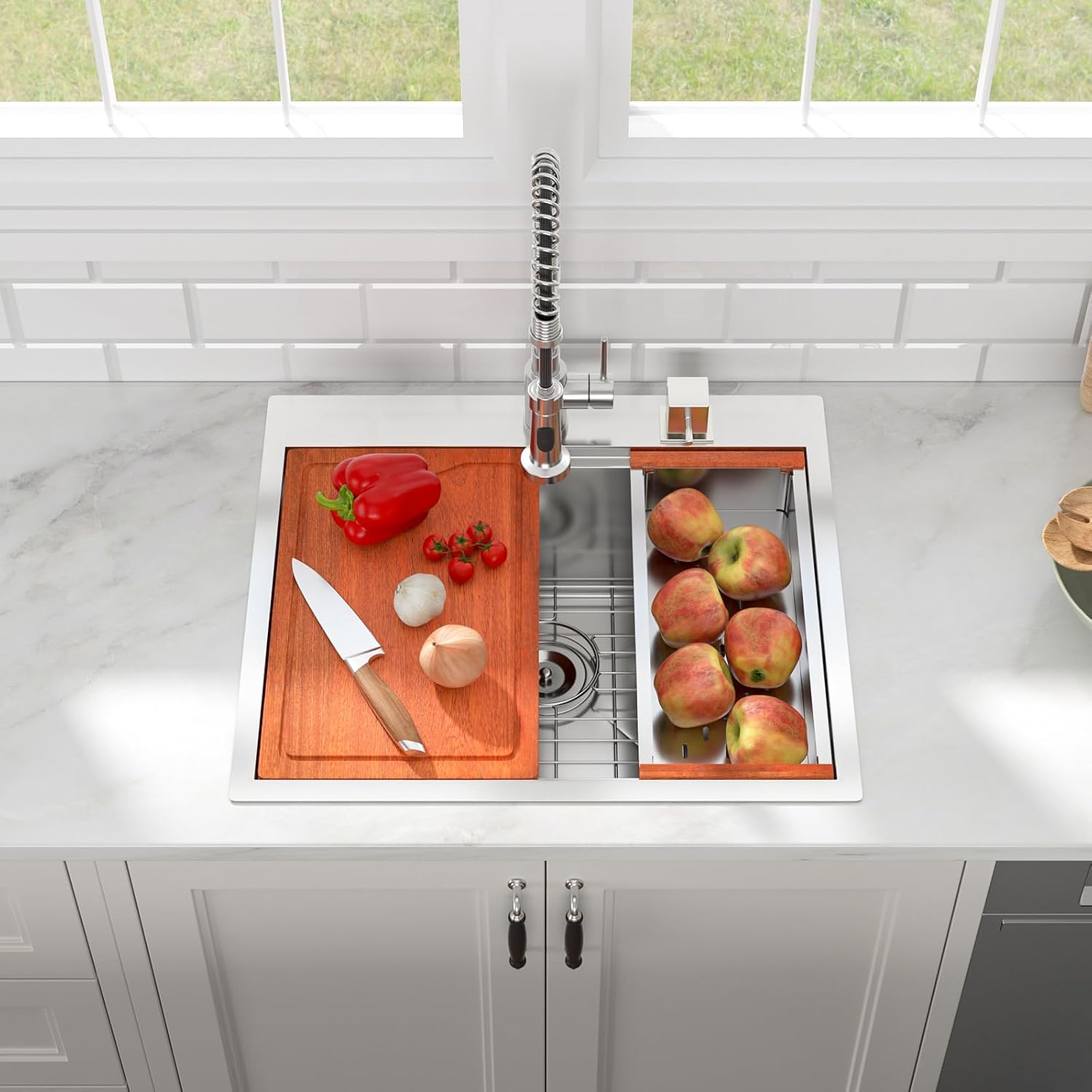 25in x22in  Drop In Kitchen Sink Top mount Workstation 16 Gauge Stainless Steel Handmade Contemporary Single Bowl Deep Kitchen Sink