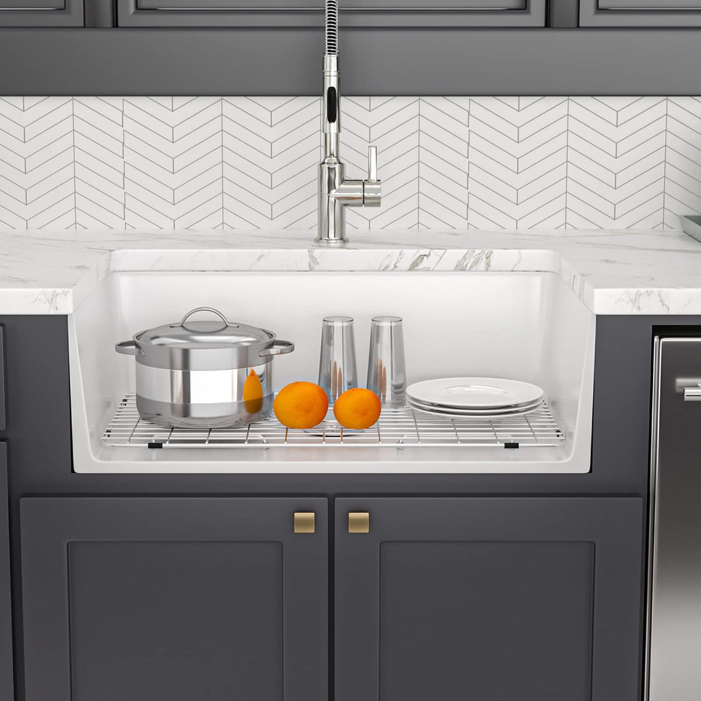 24 White Farmhouse Sink, Lofeyo 24 Inch Utility Laundry Sink Apron Front Reversible Single Bowl Fireclay Ceramic Porcelain Sink for Kitchen Laundry Room