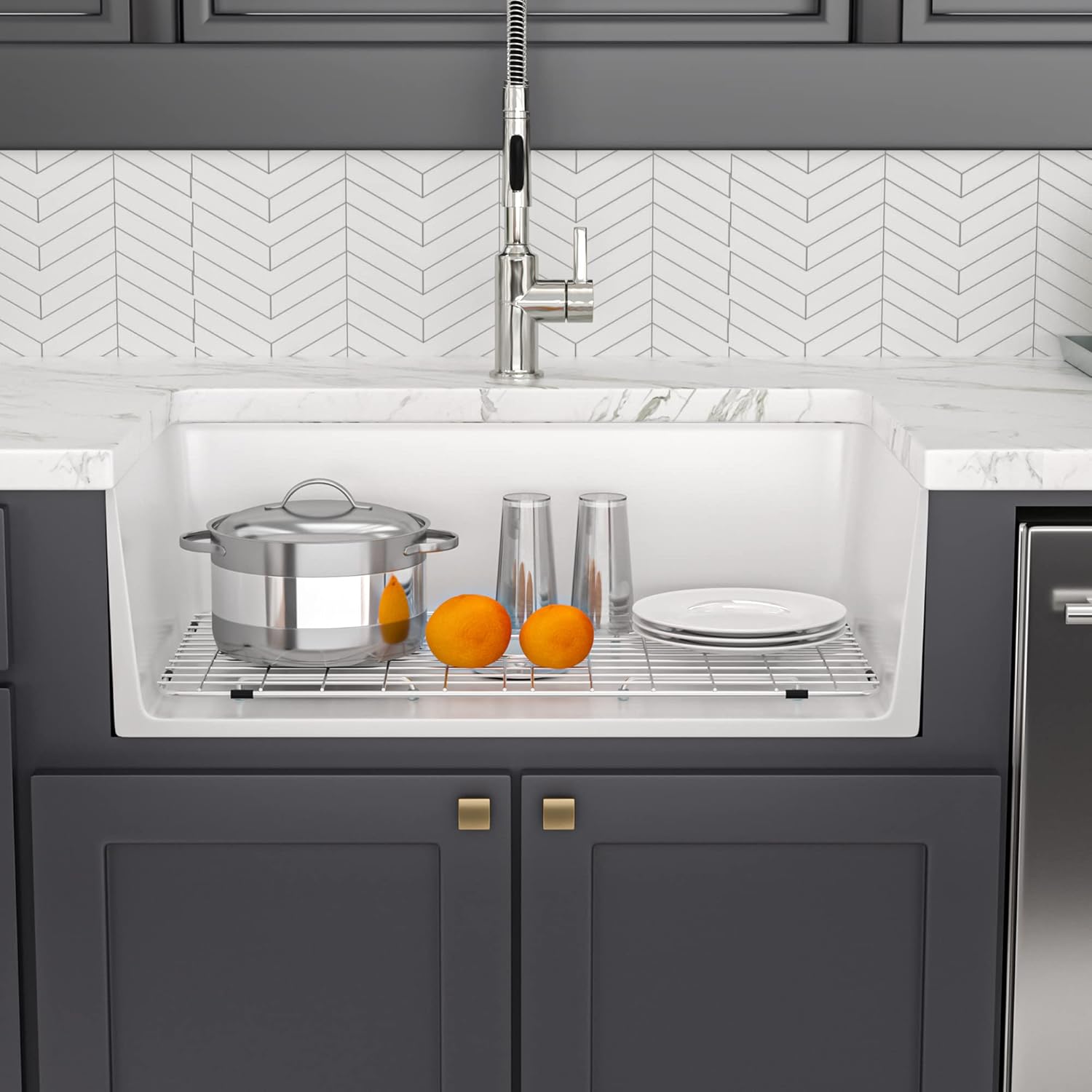 24 White Farmhouse Sink, Lofeyo 24 Inch Utility Laundry Sink Apron Front Reversible Single Bowl Fireclay Ceramic Porcelain Sink for Kitchen Laundry Room