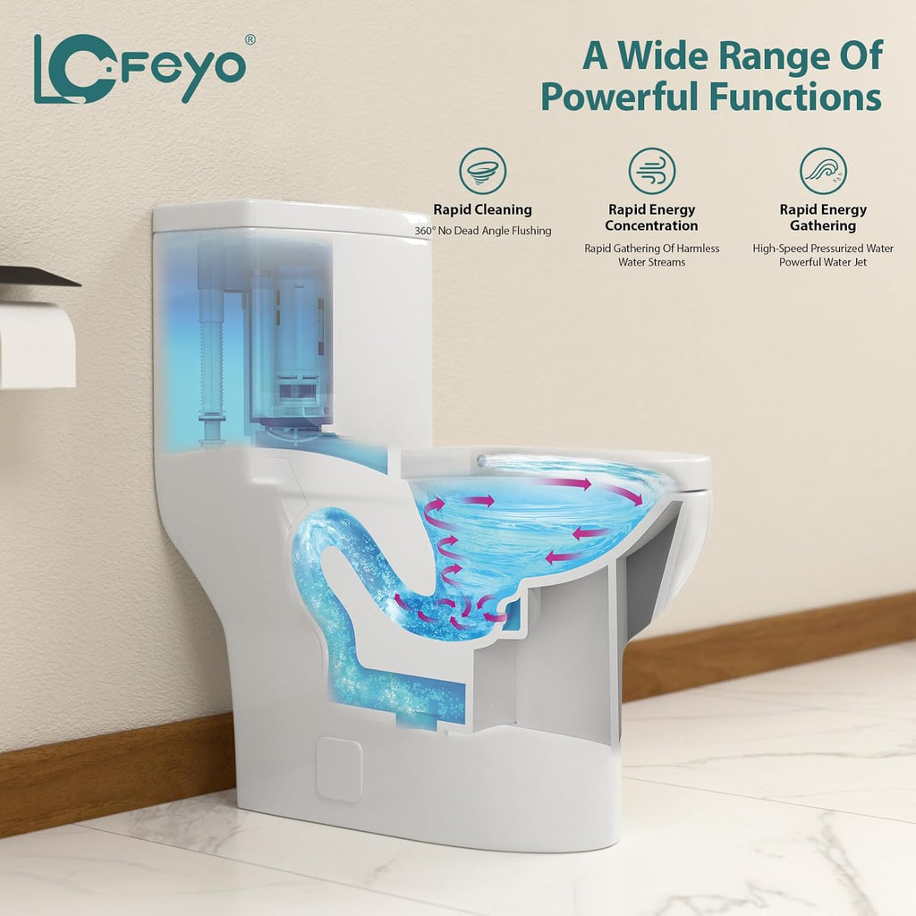 Elongated Dual Flush Toilet 0.8/1.28 GPF One Piece Toilet Compact Toilet Quick Flush Toilet With Comfortable Seat Hight Powerful Quick Modern Standard White Bathroom Toilet LOF-T1025