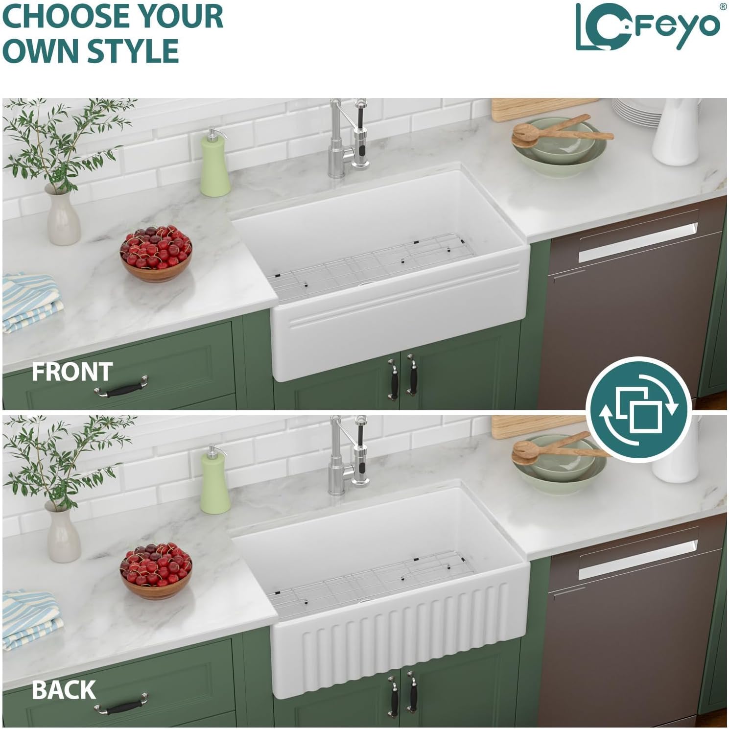 30in x18in  White Farmhouse Sink Lofeyo Dual Mount 30 Inch Farm Sink Fireclay Apron Front Rectangular Single Bowl Deep Kitchen Sinks Farm Barn Kitchen Sink Modern Accessory Kit Included,Lof-LWFS3018S