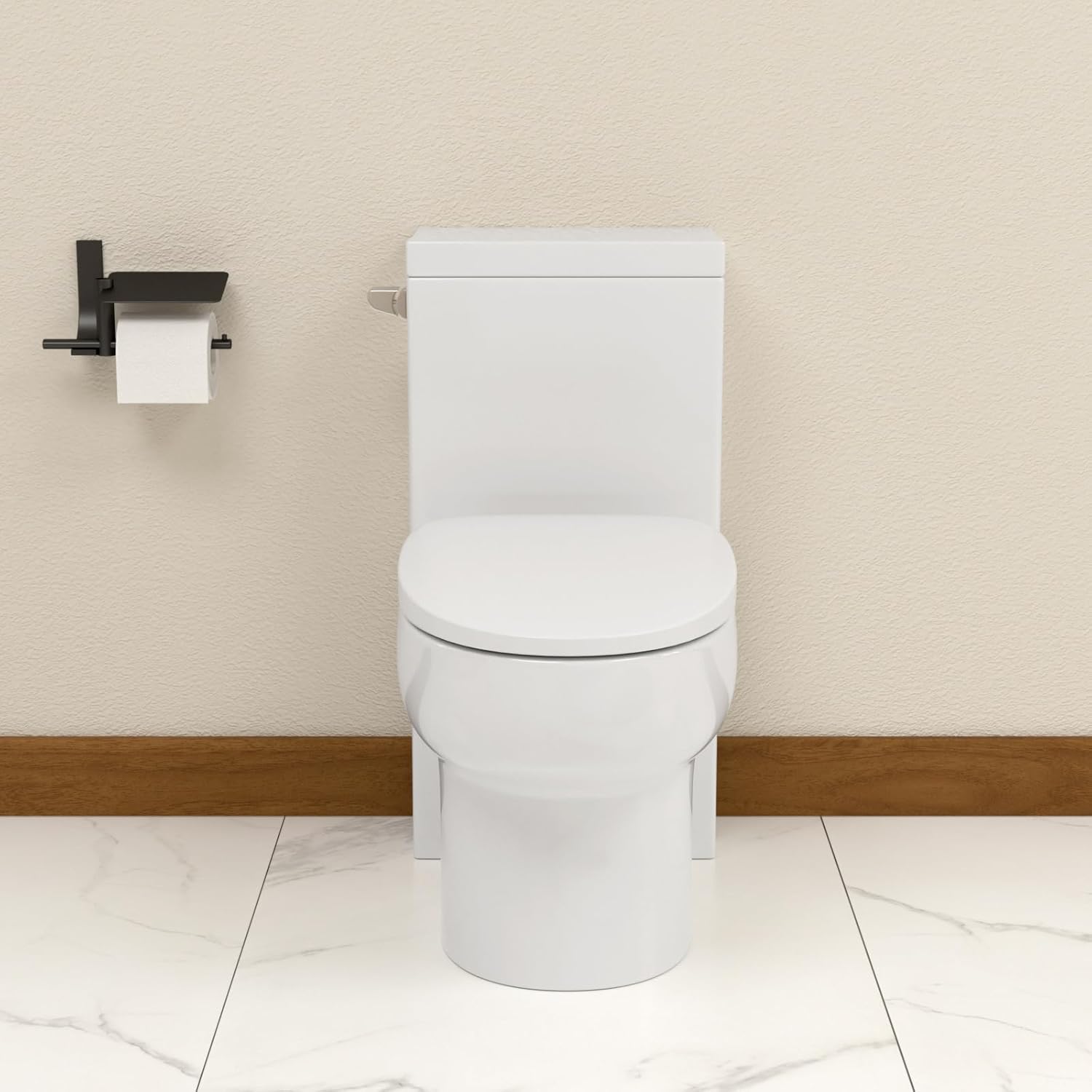 Elongated Dual Flush Toilet 0.8/1.28 GPF One Piece Toilet Compact Toilet Quick Flush Toilet With Comfortable Seat Hight Powerful Quick Modern Standard White Bathroom Toilet LOF-T1027