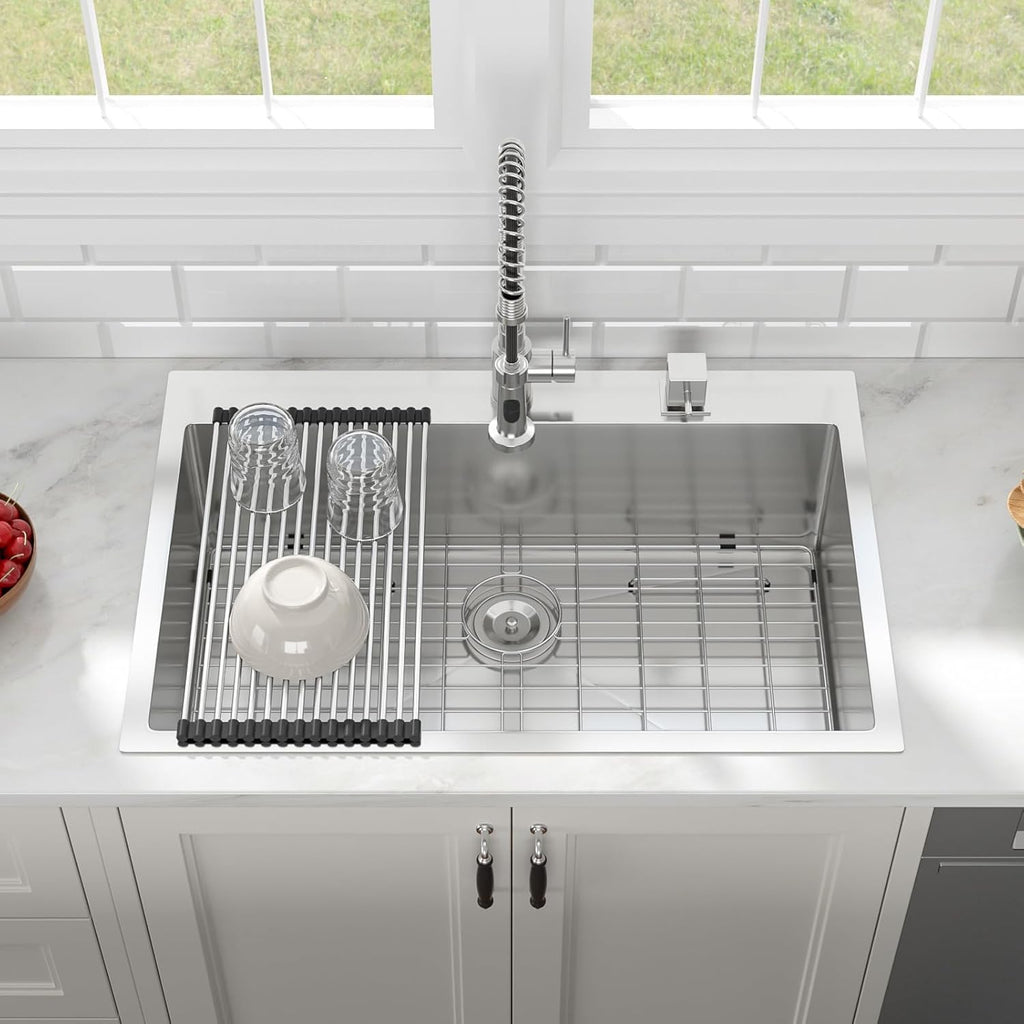 33 Stainless Steel Kitchen Sink - Lofeyo 33 x 22 Drop Sink Stainless Steel 16 Gauge Round Corner Single Bowl Drop In Topmount Kitchen Sink Basin